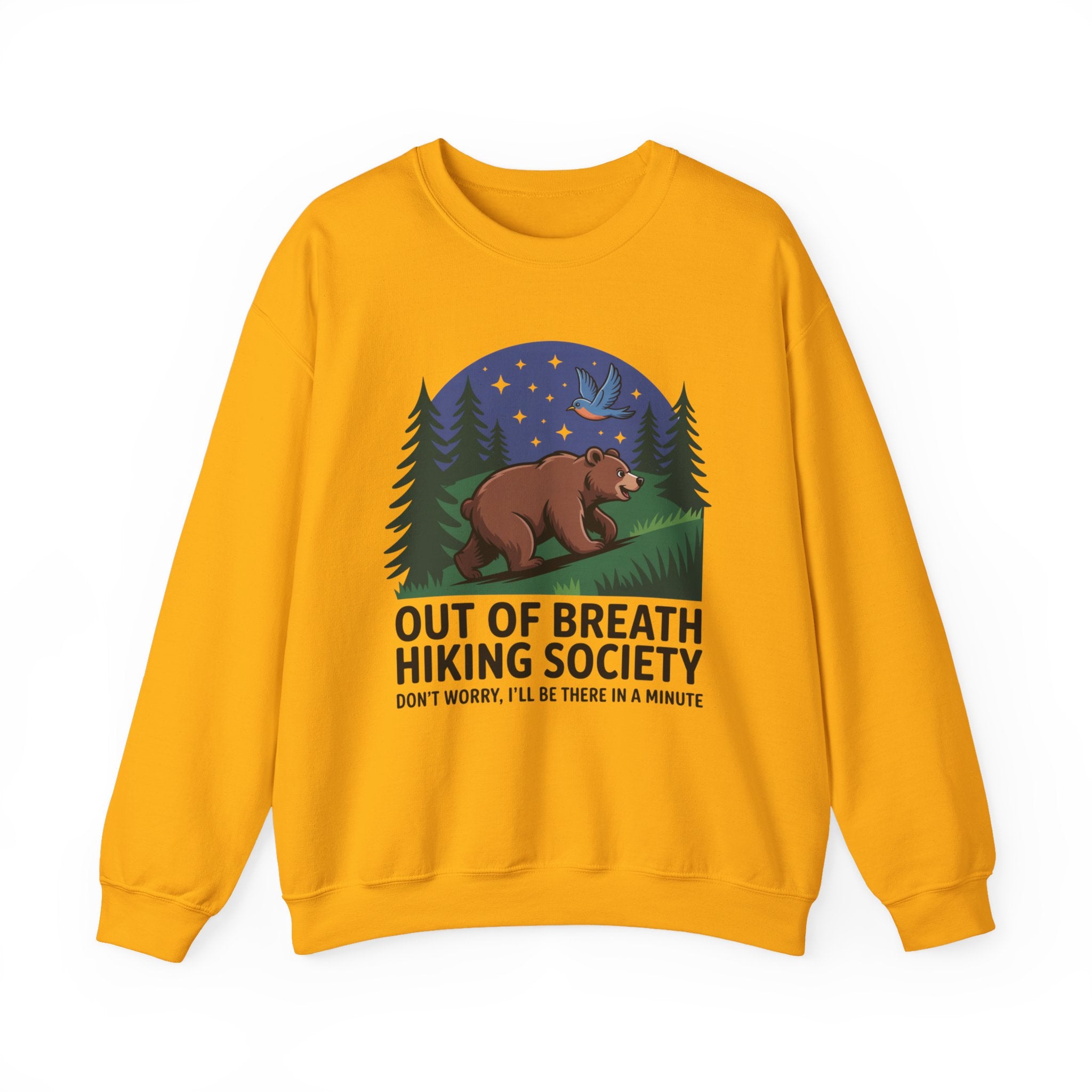 Out of Breath Hiking Society Crewneck Sweatshirt — Funny Bear Camping Graphic