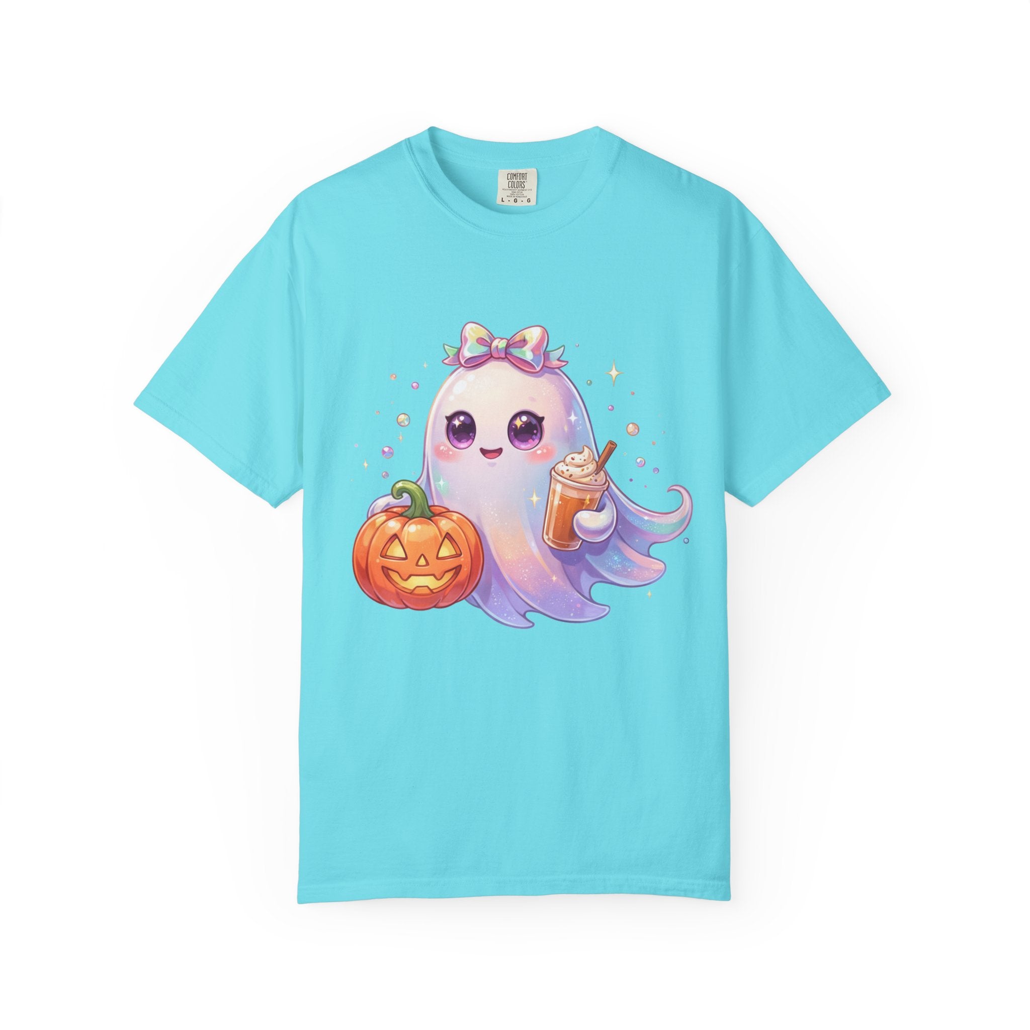 Cute Halloween Ghost T-Shirt — Kawaii Pumpkin & Candy Drink Graphic