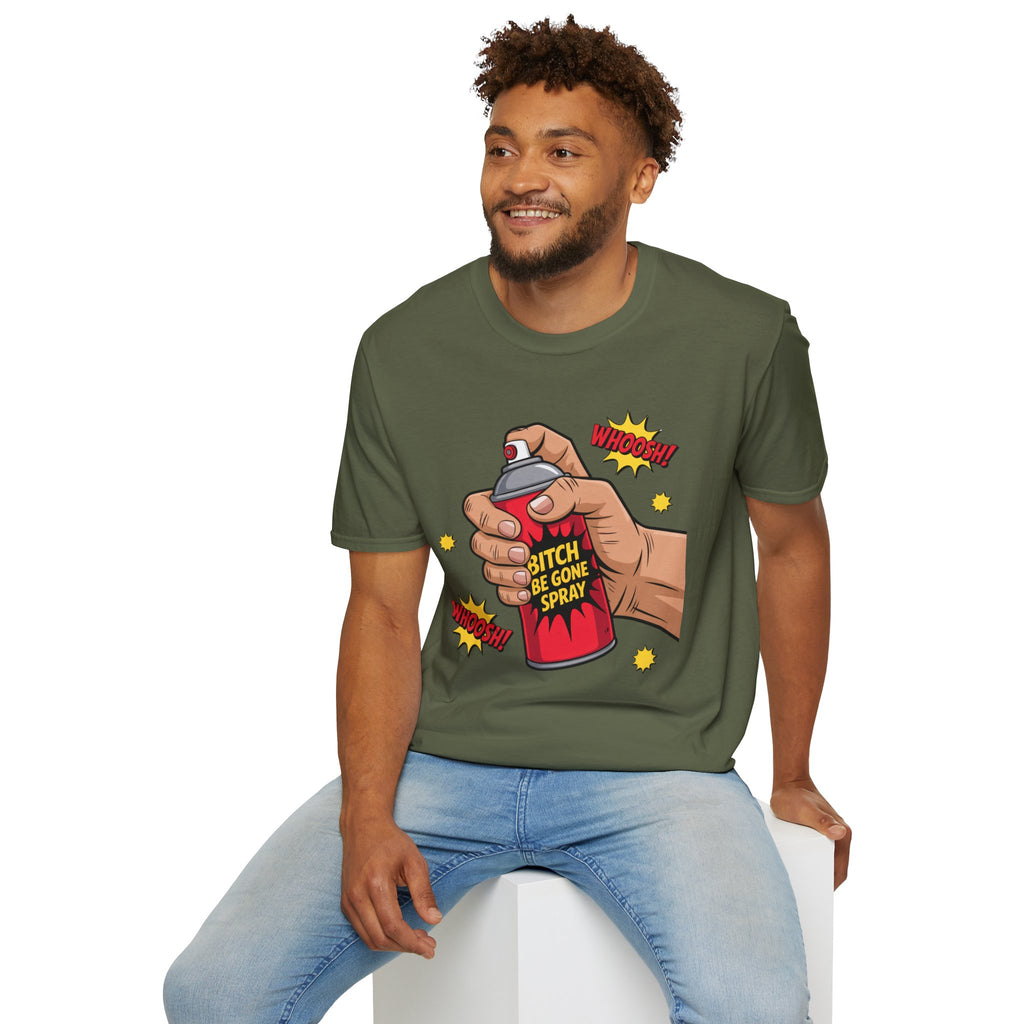Funny 'Bitch, Be Gone' Spray T-Shirt — Pop Art Spray Can Graphic Tee