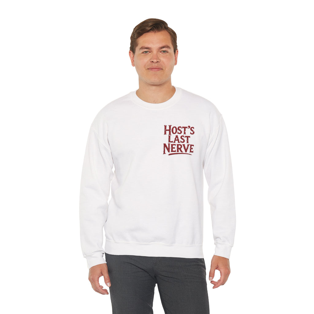 Funny Thanksgiving Host Crewneck Sweatshirt — Host's Last Nerve Merlot Spill Turkey Humor Gift Pullover
