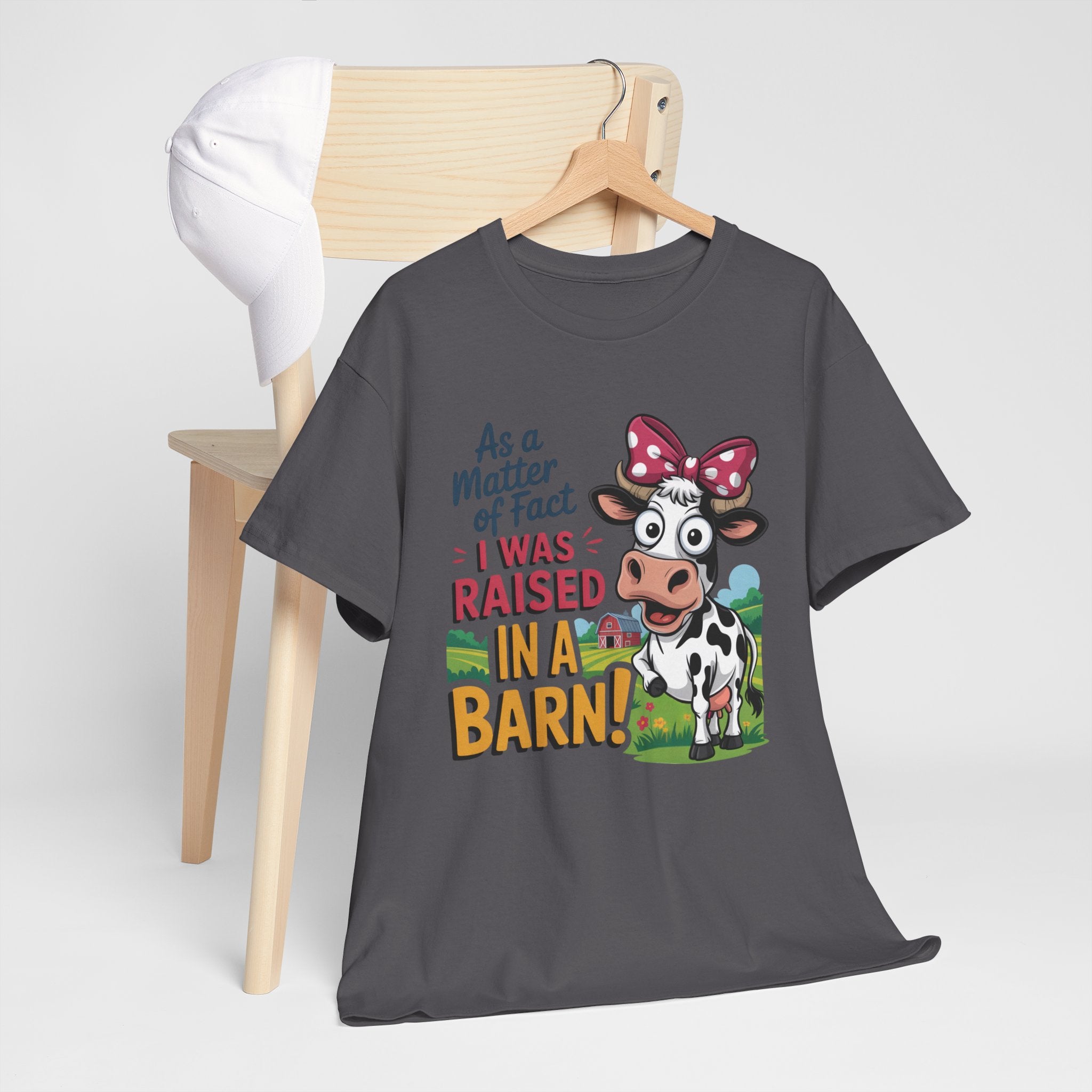 Raised in a Barn Cow Graphic Tee — Funny Farm Animal Shirt