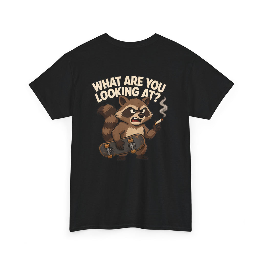 Graphic Tee — "What Are You Looking At?" Raccoon Illustration T-Shirt