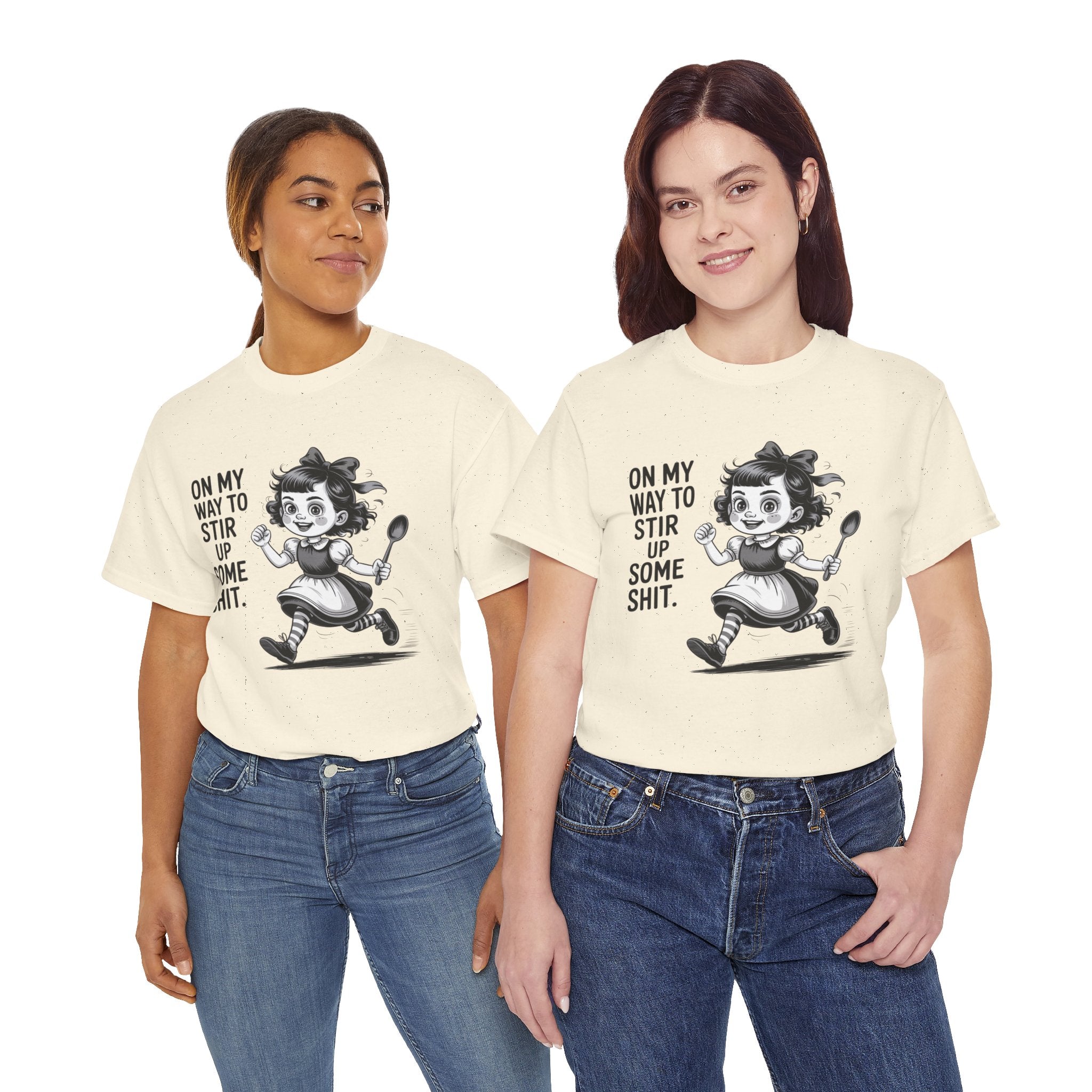 Stir Up Some Shit Tee — Retro Mischief Girl Graphic T-Shirt