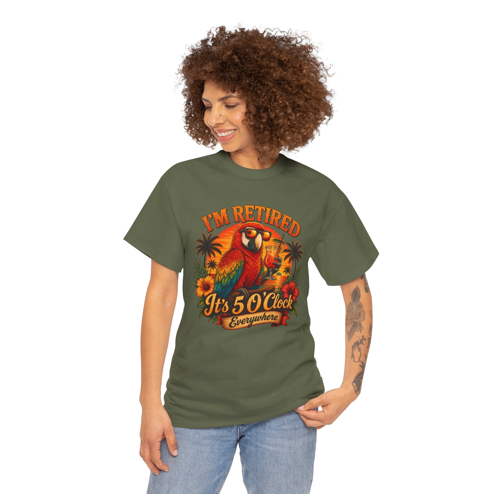 Funny Retirement T-Shirt — It's 5 O'Clock Everywhere Parrot Gift Tee for Retirees