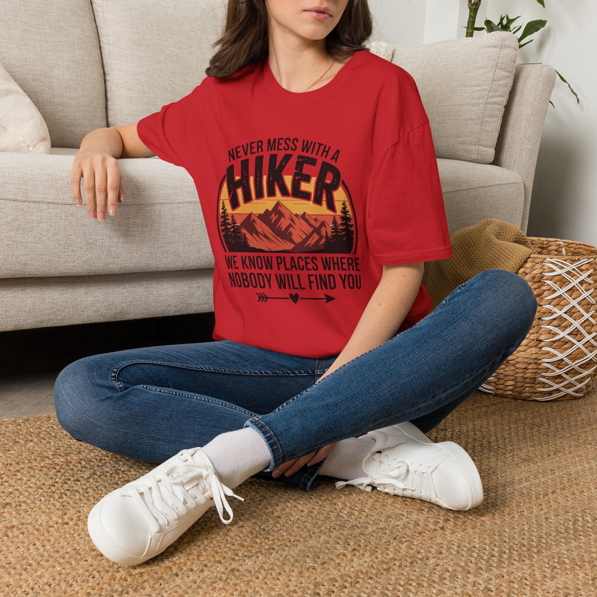 Hiker T-Shirt — "Never Mess With a Hiker" Mountain Sunset Tee