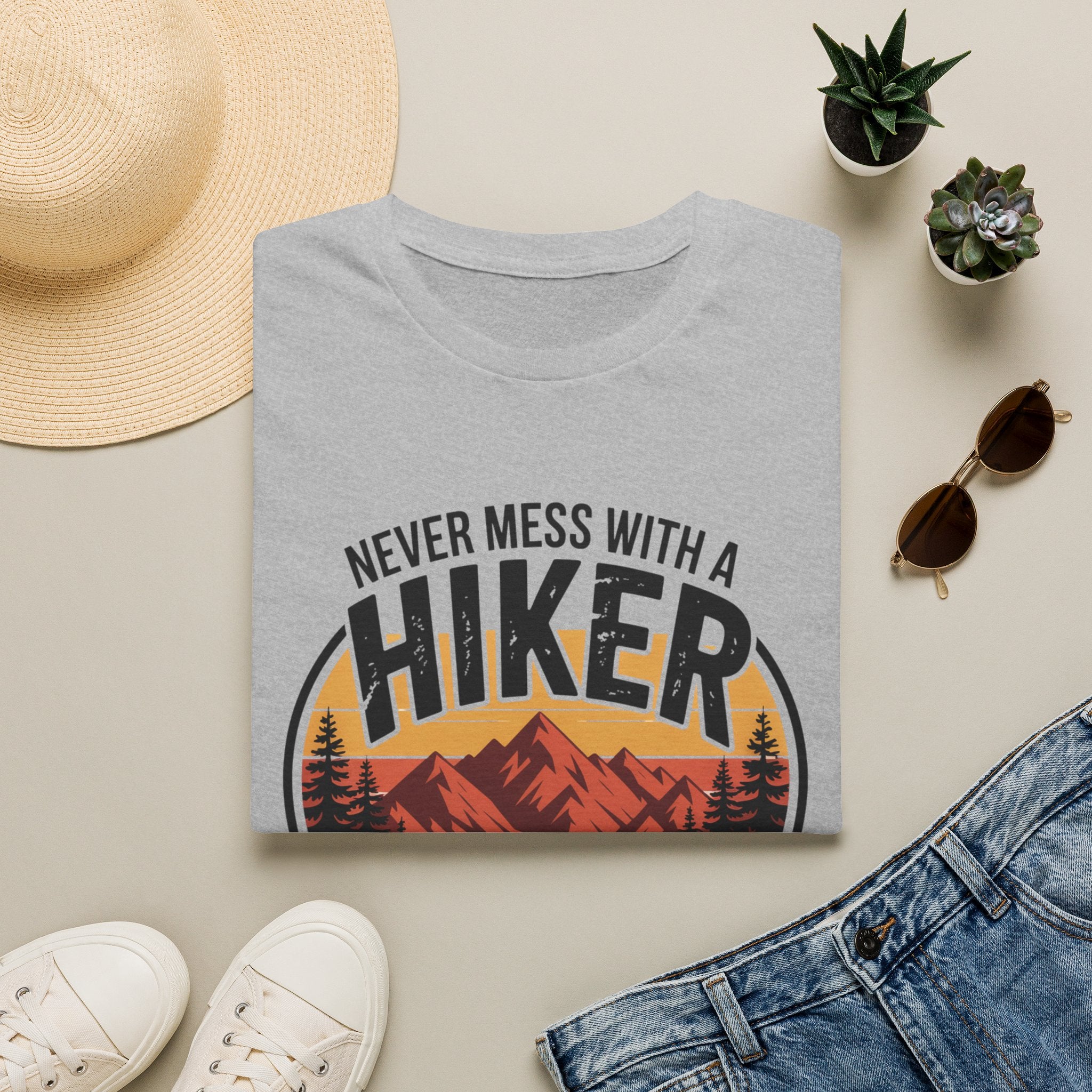 Hiker T-Shirt — "Never Mess With a Hiker" Mountain Sunset Tee
