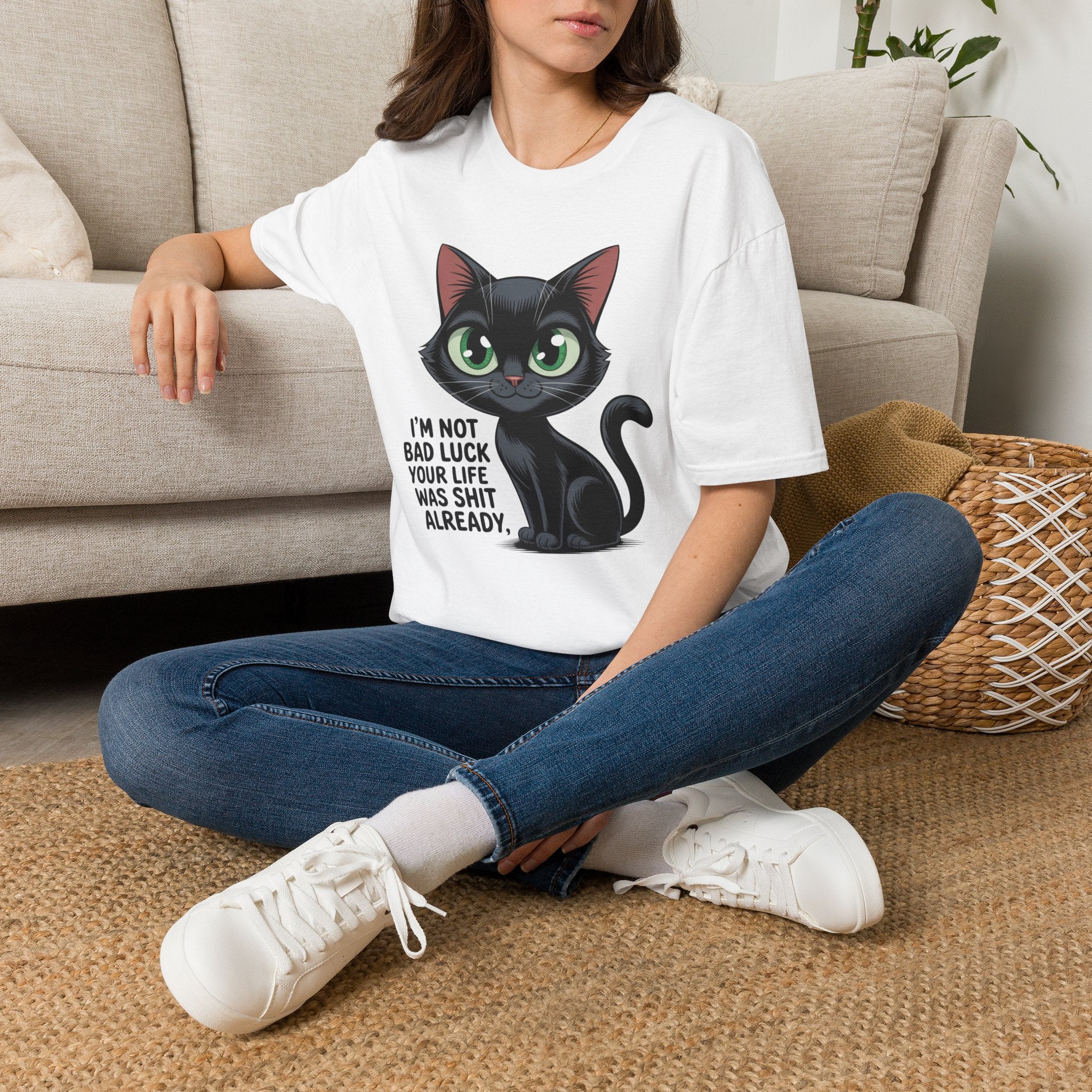 Funny Black Cat T-Shirt — I'm Not Bad Luck Dark Humor Gift Tee for Cat Lovers