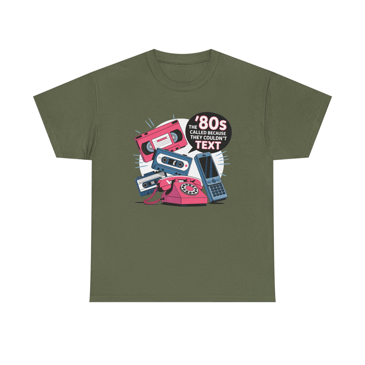 '80s Retro Phones Tee – Vintage Rotary, Cassette & Brick Cell Graphic T-Shirt