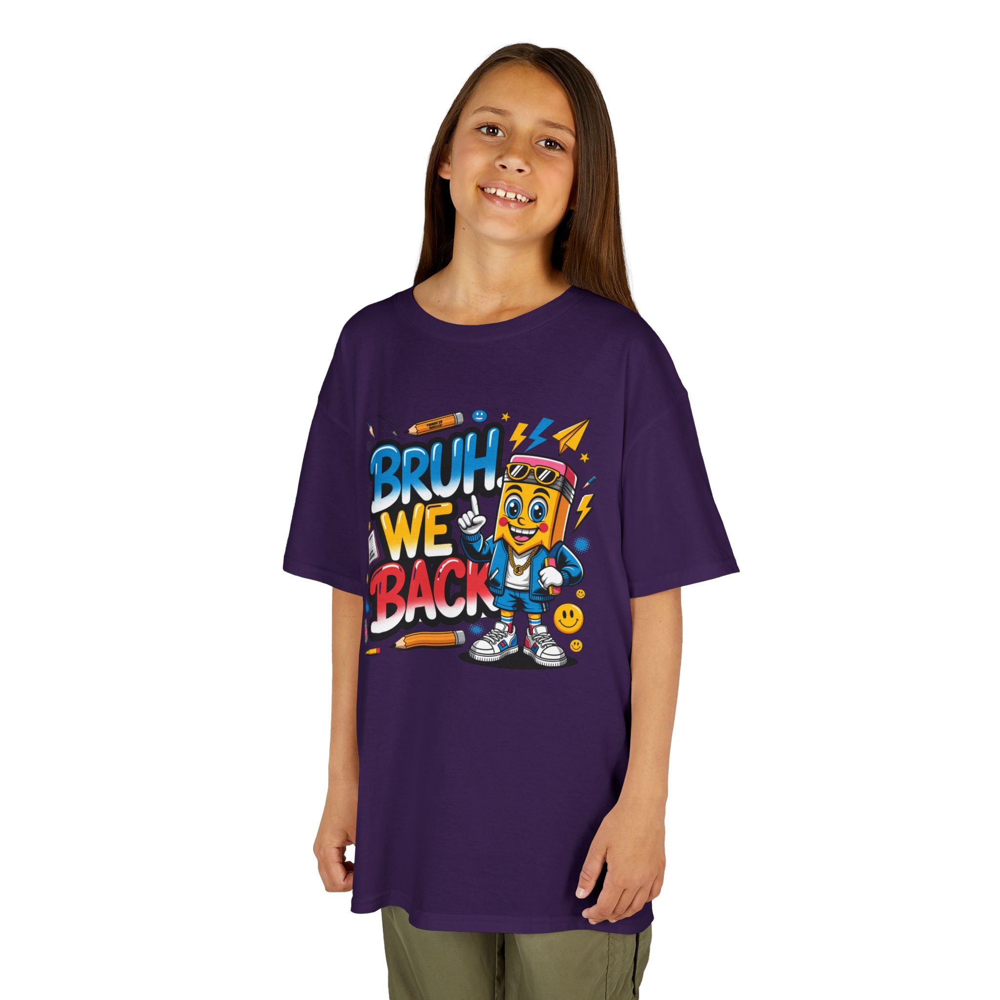 Kids Tee — "Bruh We Back" Retro Cartoon Graphic Shirt