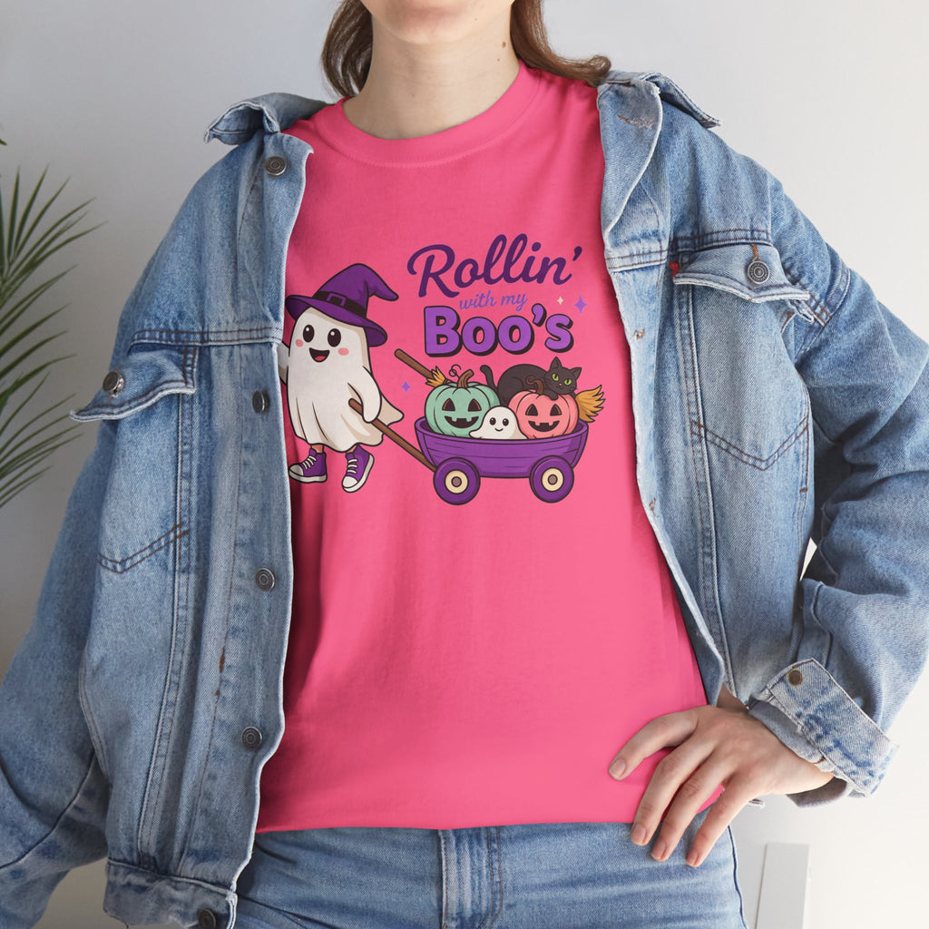 Rollin' Boo's Halloween Tee — Cute Ghost Wagon Pumpkin Kids Shirt