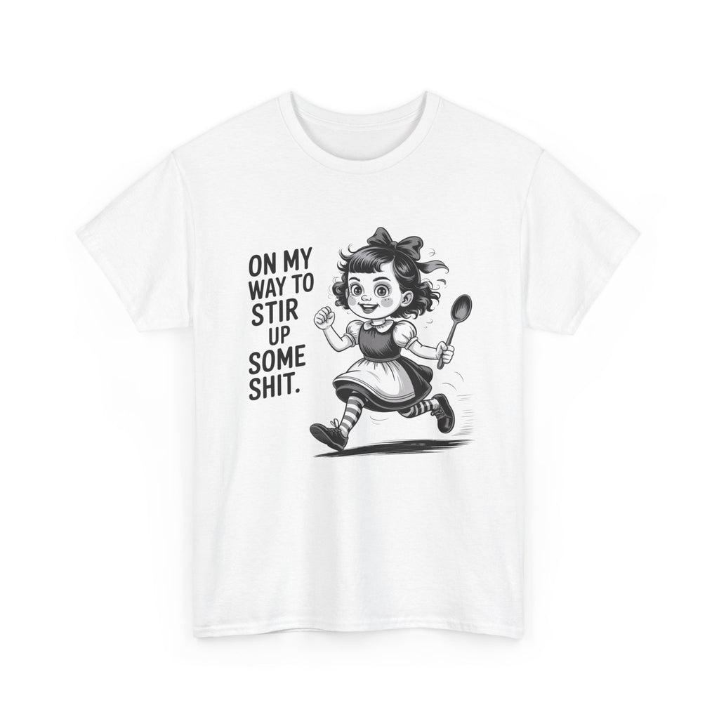 Stir Up Some Shit Tee — Retro Mischief Girl Graphic T-Shirt