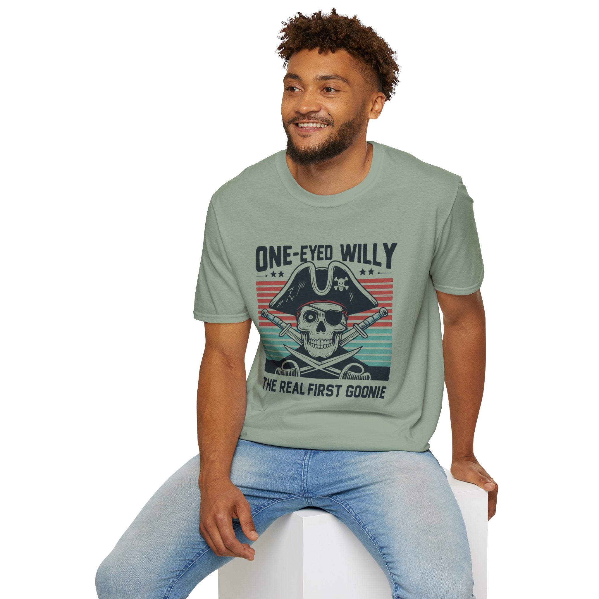 One-Eyed Willy Skull T-Shirt — Vintage Pirate 'The Real First Goonie' Tee