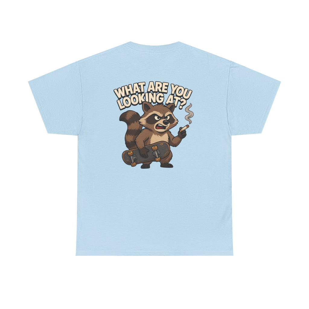 Graphic Tee — "What Are You Looking At?" Raccoon Illustration T-Shirt