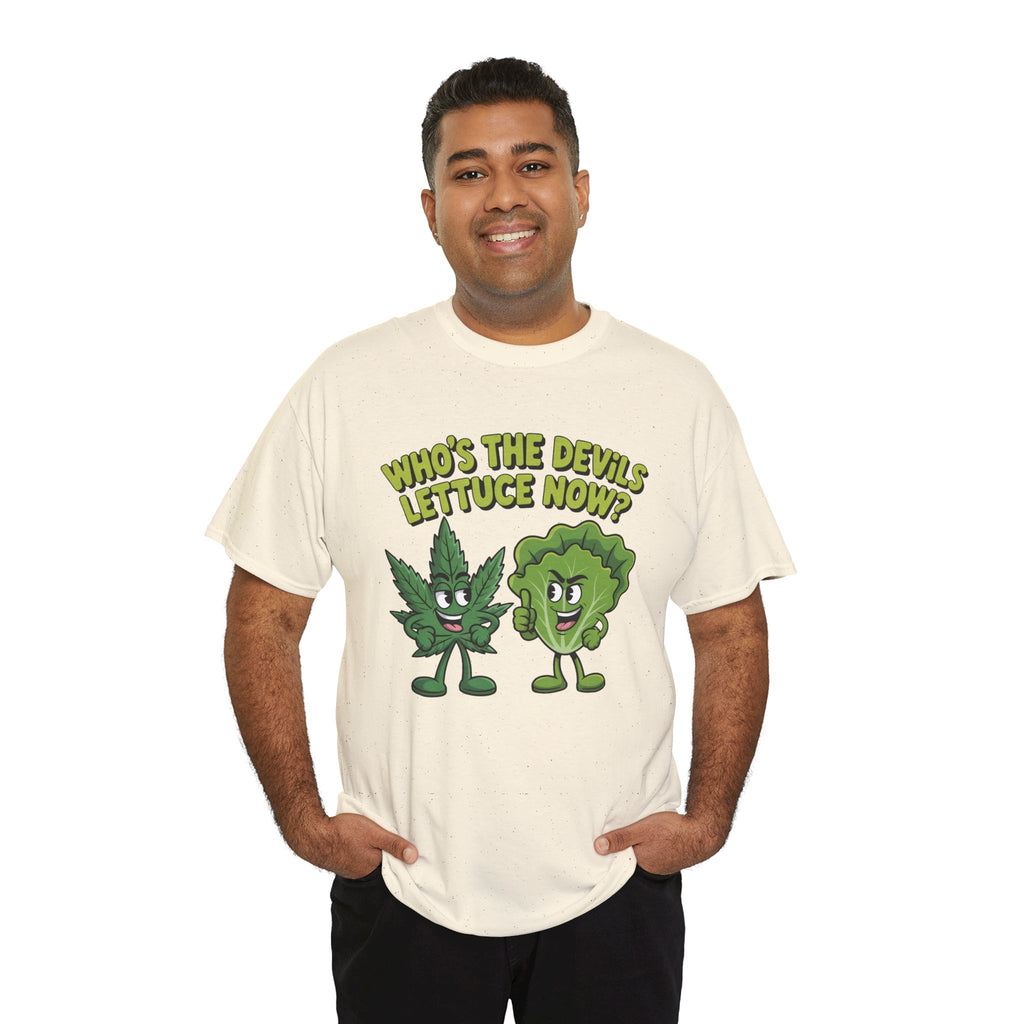 Funny Weed Humor Graphic T-Shirt — Who's the Devil's Lettuce Now Gift Tee for Men Women