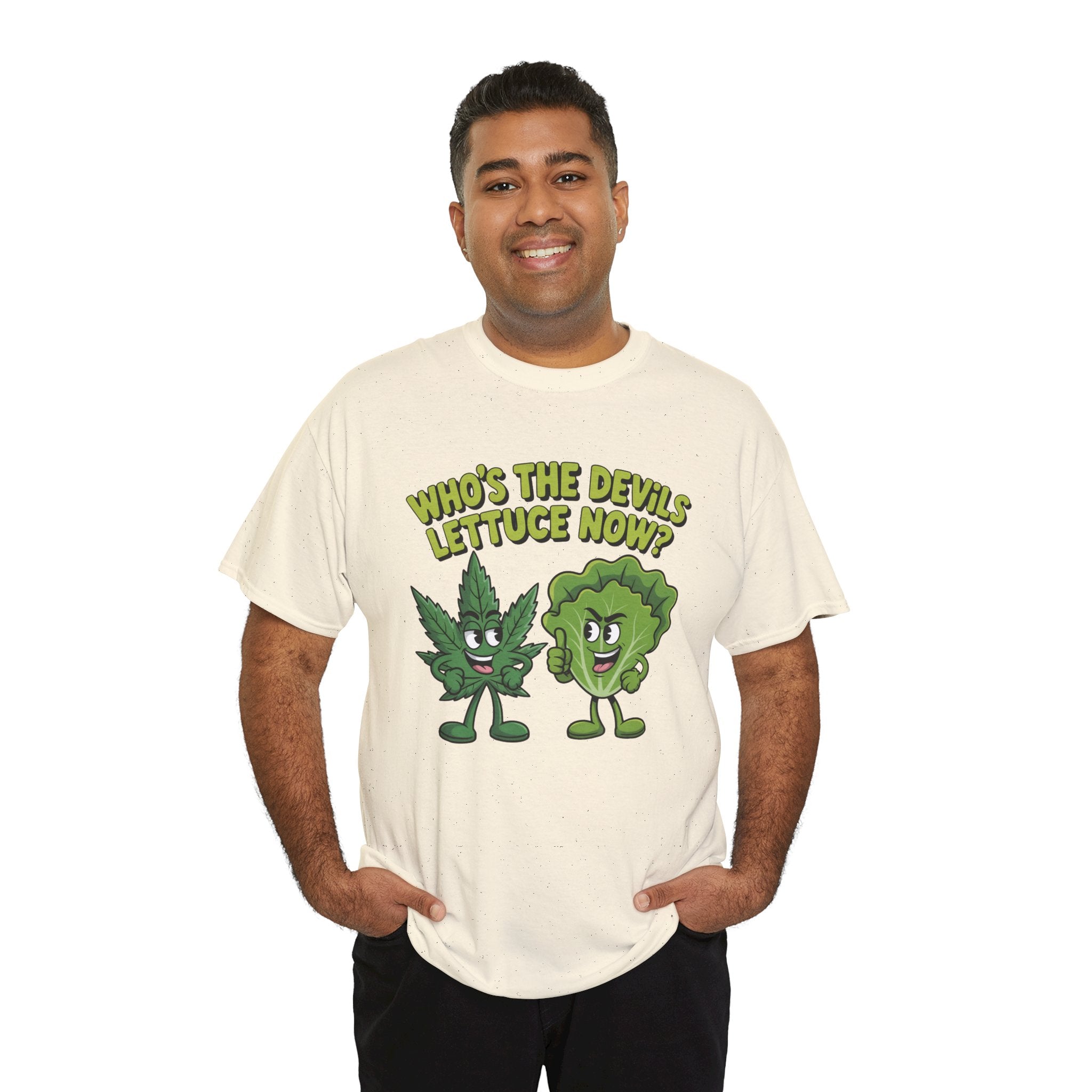 Funny Weed Humor Graphic T-Shirt — Who's the Devil's Lettuce Now Gift Tee for Men Women