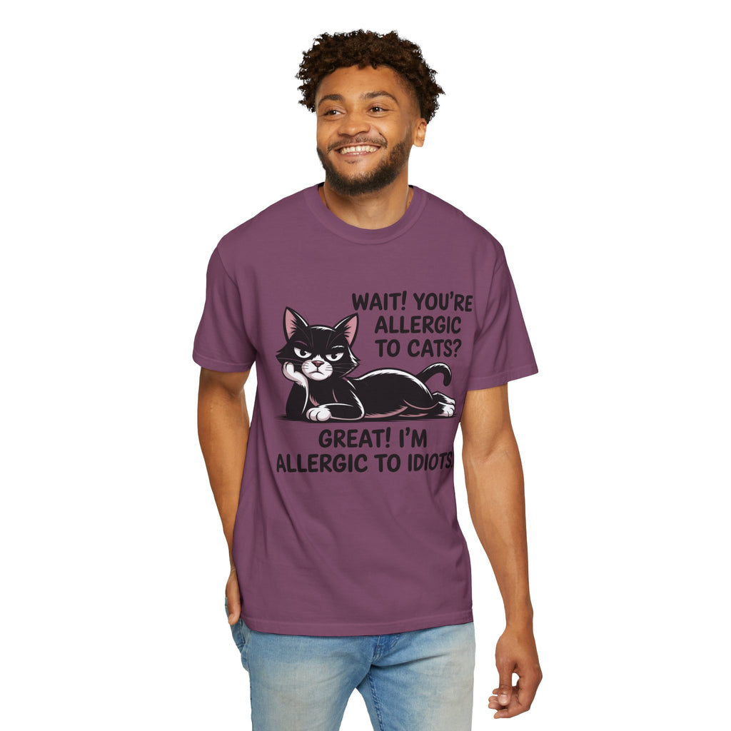 Funny Cat Lover T-Shirt — Allergic to Idiots Humor Gift Tee for Cat Moms