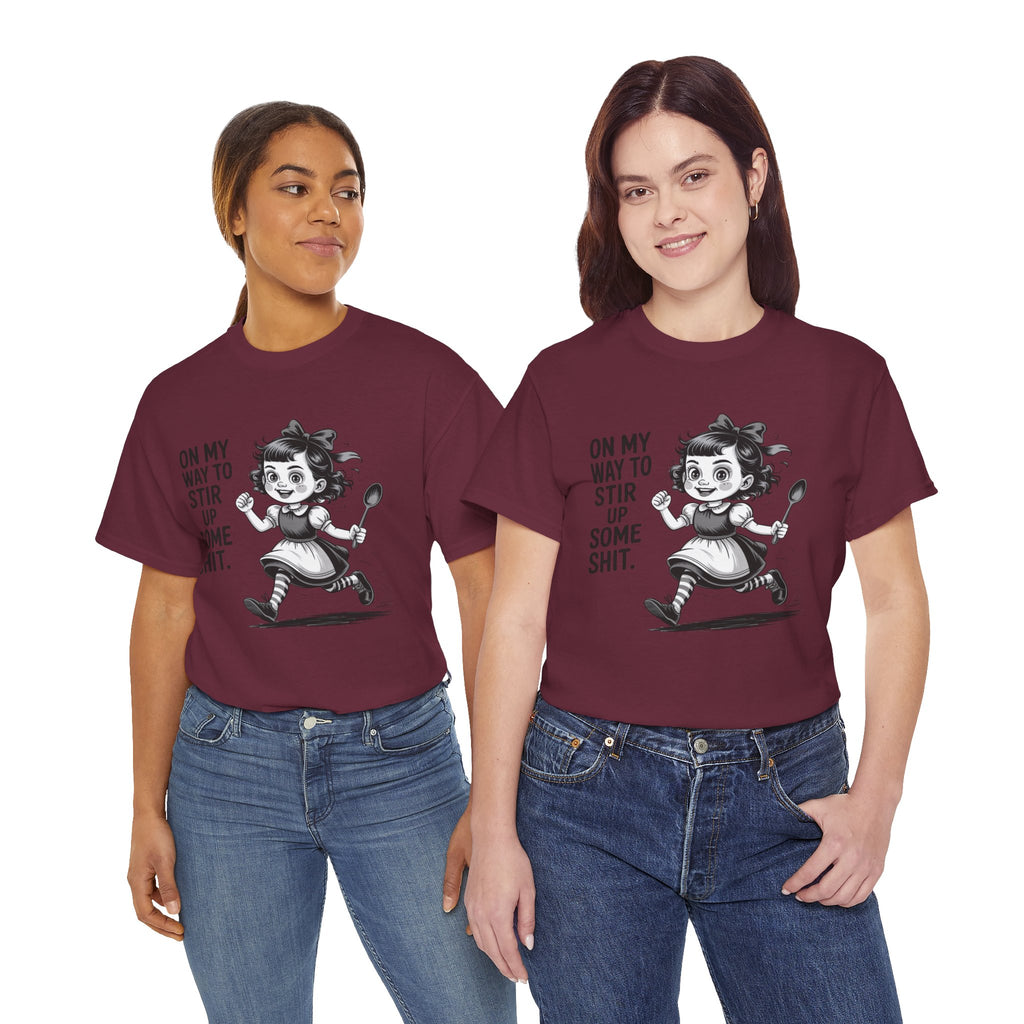 Stir Up Some Shit Tee — Retro Mischief Girl Graphic T-Shirt