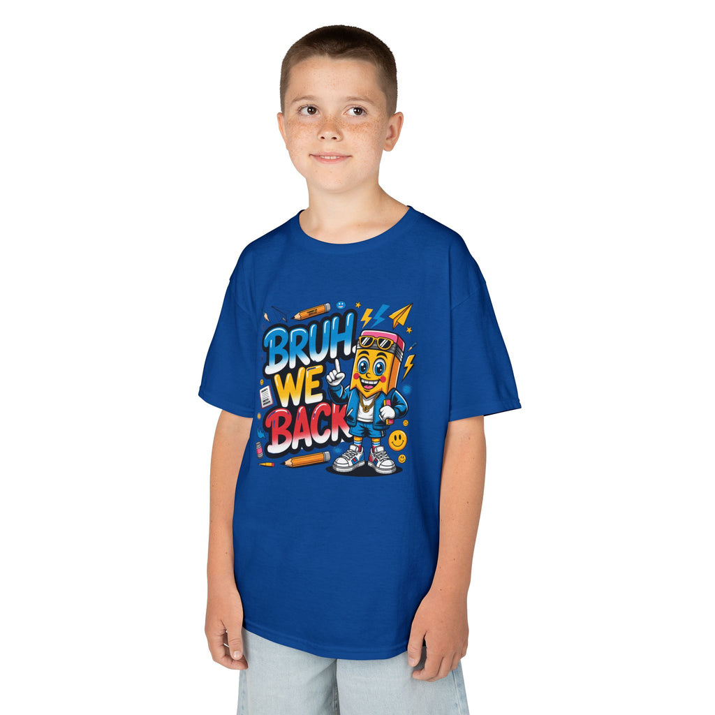 Kids Tee — "Bruh We Back" Retro Cartoon Graphic Shirt