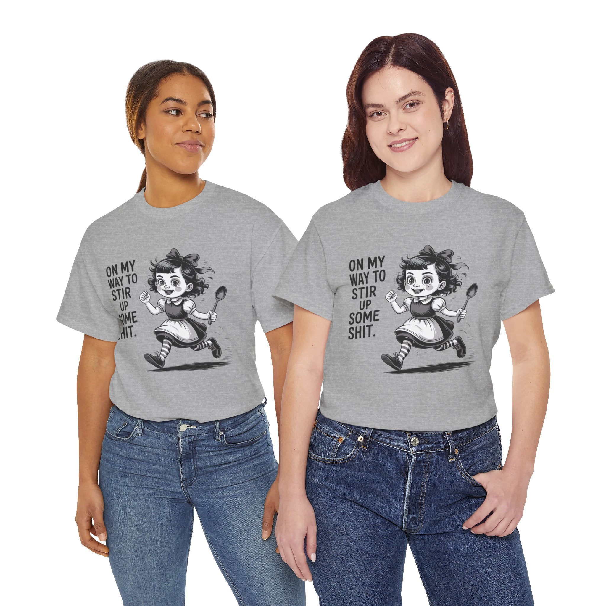 Stir Up Some Shit Tee — Retro Mischief Girl Graphic T-Shirt