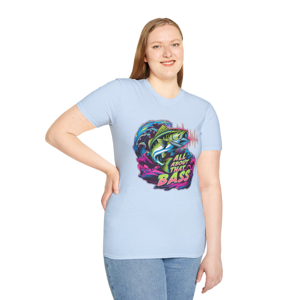 Bass Fishing T-Shirt — "All About That Bass" Retro Wave Graphic