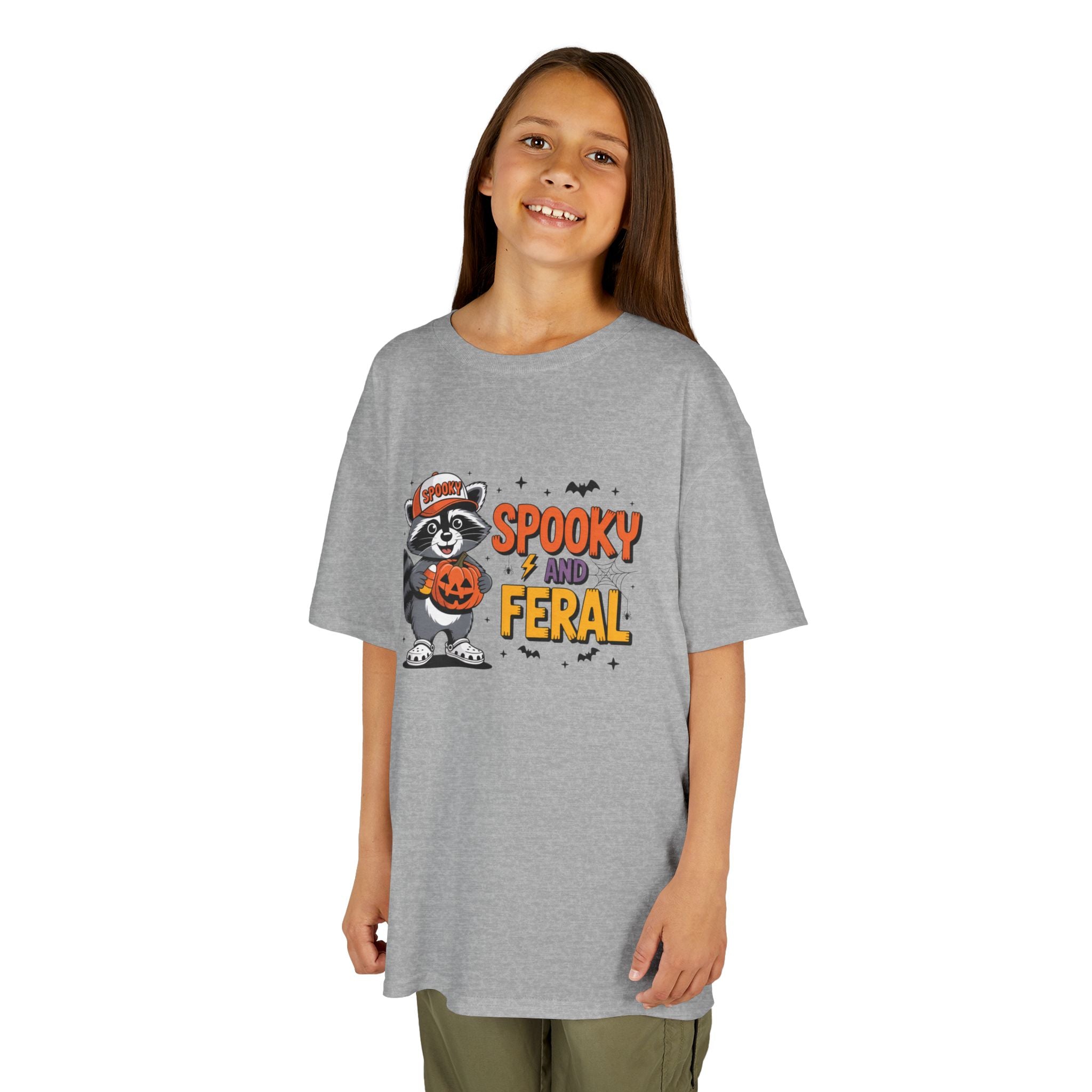 Kids Tee — "Spooky and Feral" Halloween Raccoon Pumpkin Shirt