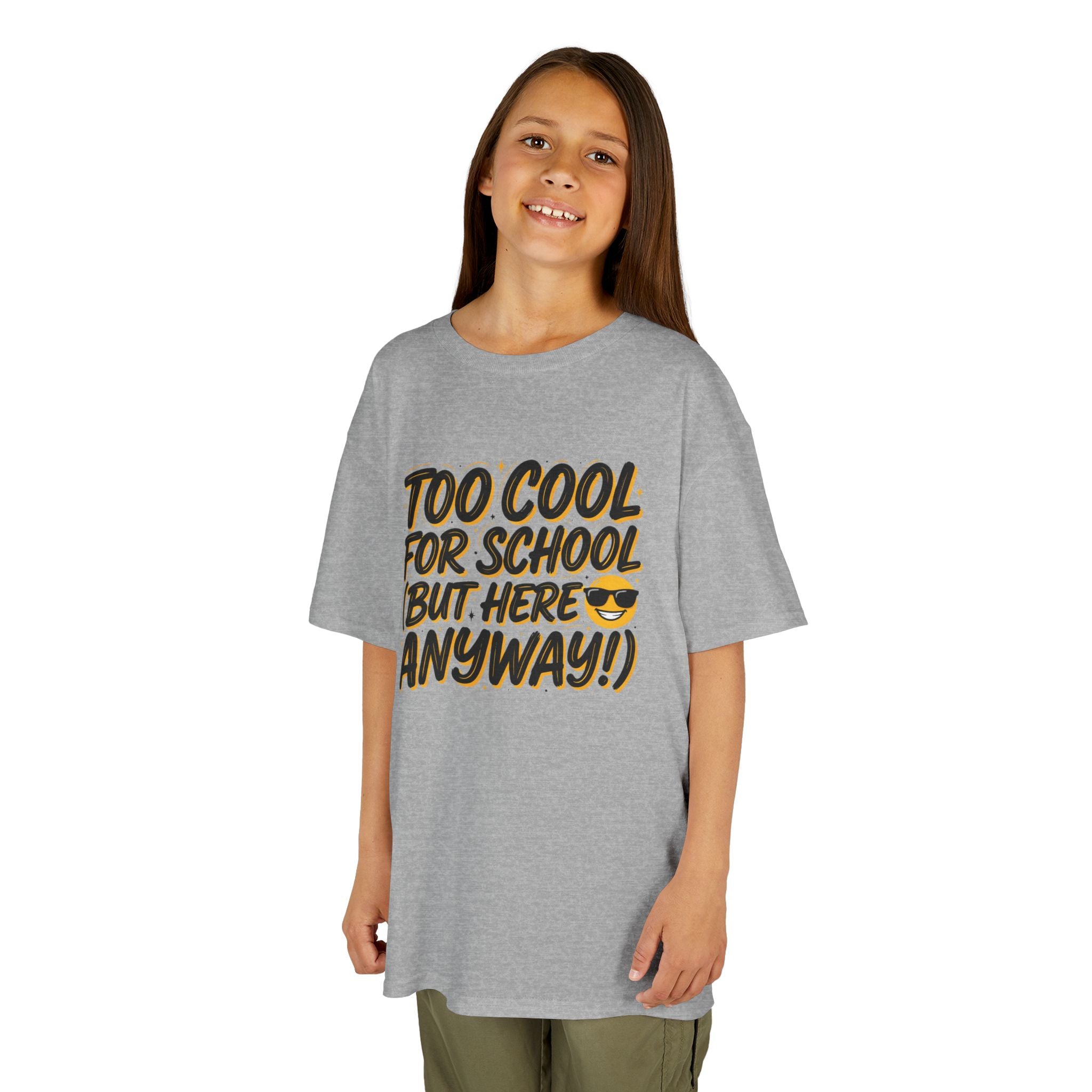 Kids T‑Shirt — "Too Cool for School (But Here Anyway!)" Graphic Tee, Back‑to‑School Funny Shirt for Kids