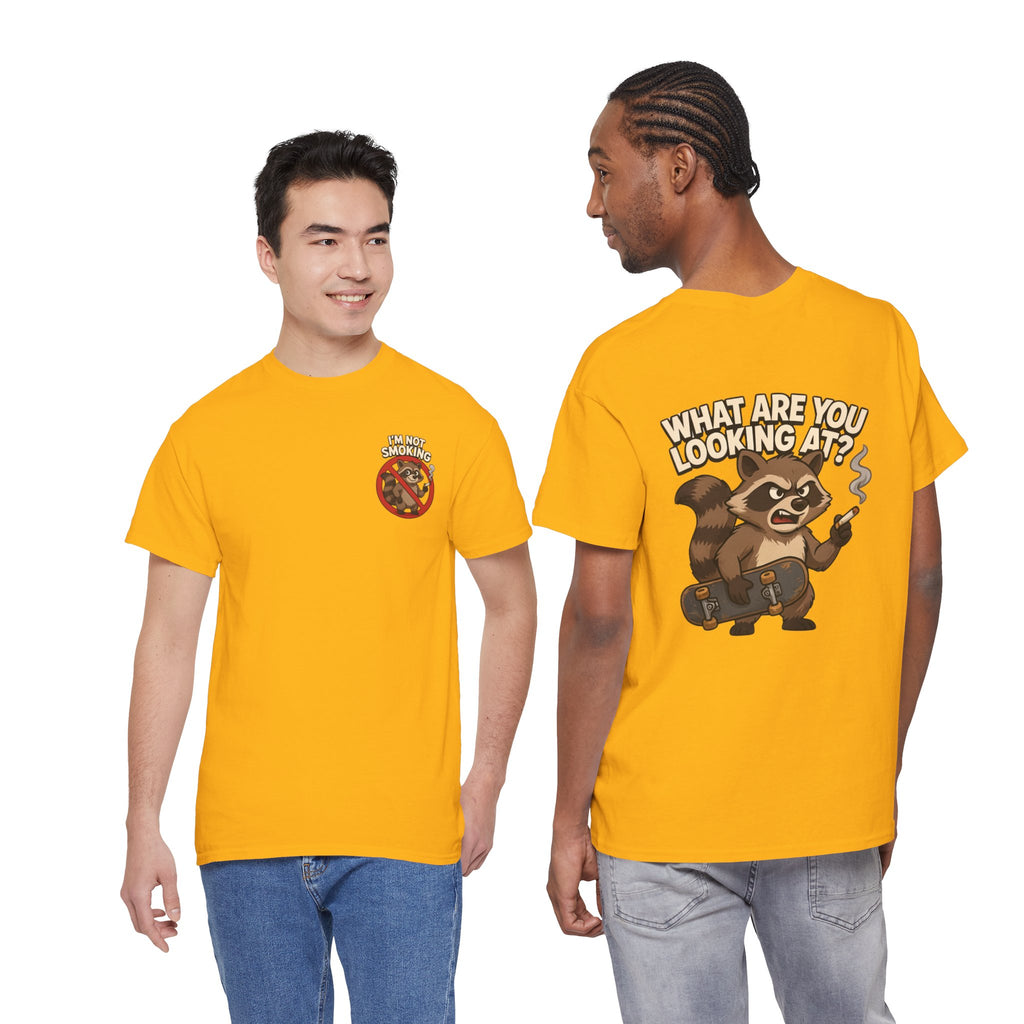 Graphic Tee — "What Are You Looking At?" Raccoon Illustration T-Shirt
