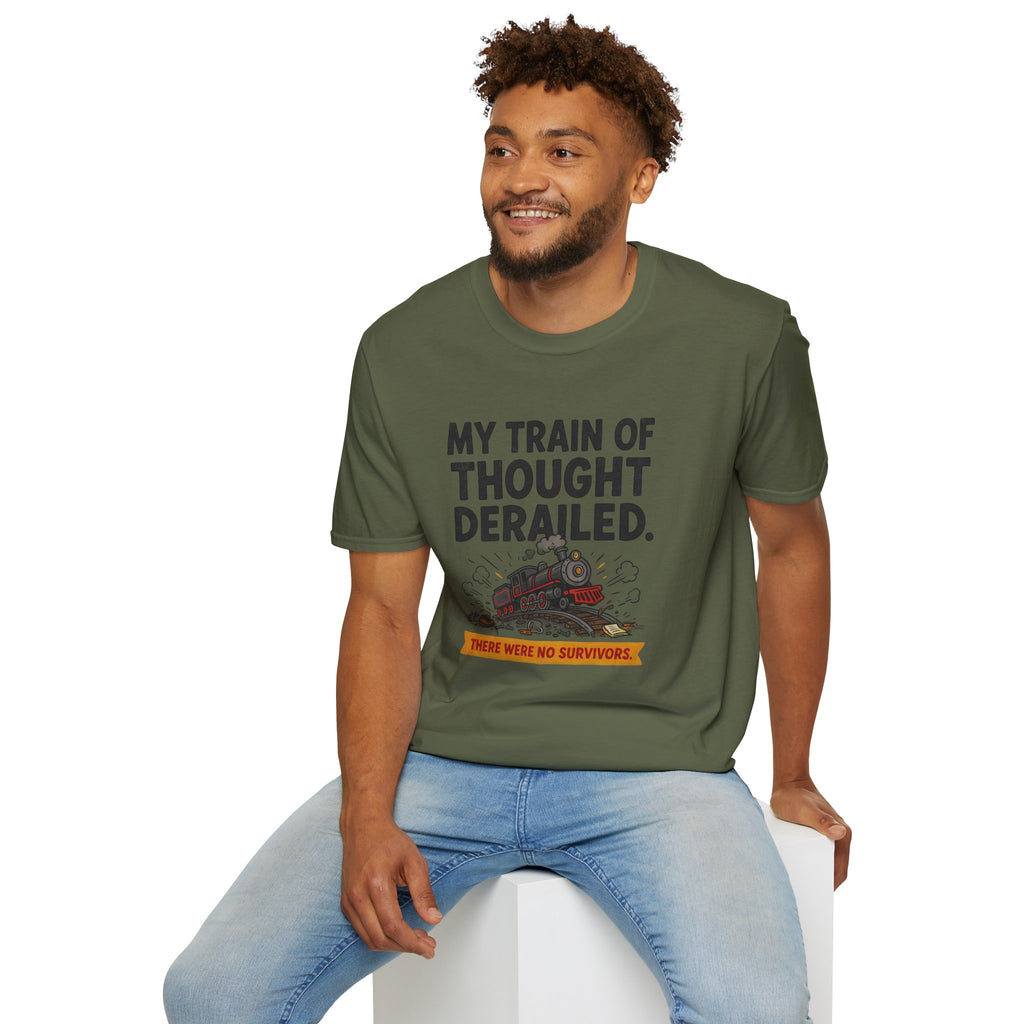 Funny Sarcastic T-Shirt — My Train of Thought Derailed Humor Gift Tee for Women