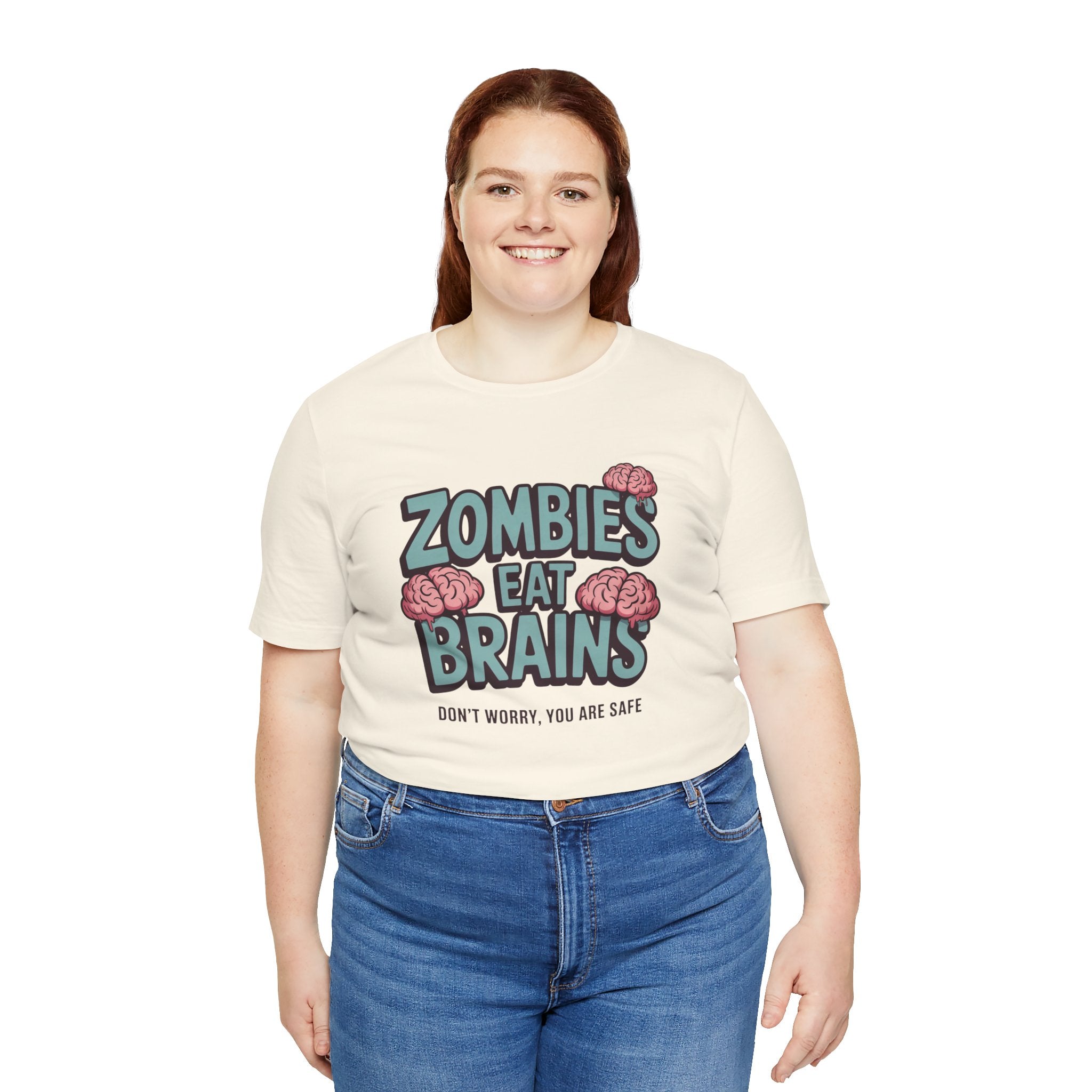 Zombies Eat Brains T‑Shirt — Funny Halloween Horror Tee ("Don't Worry, You Are Safe")