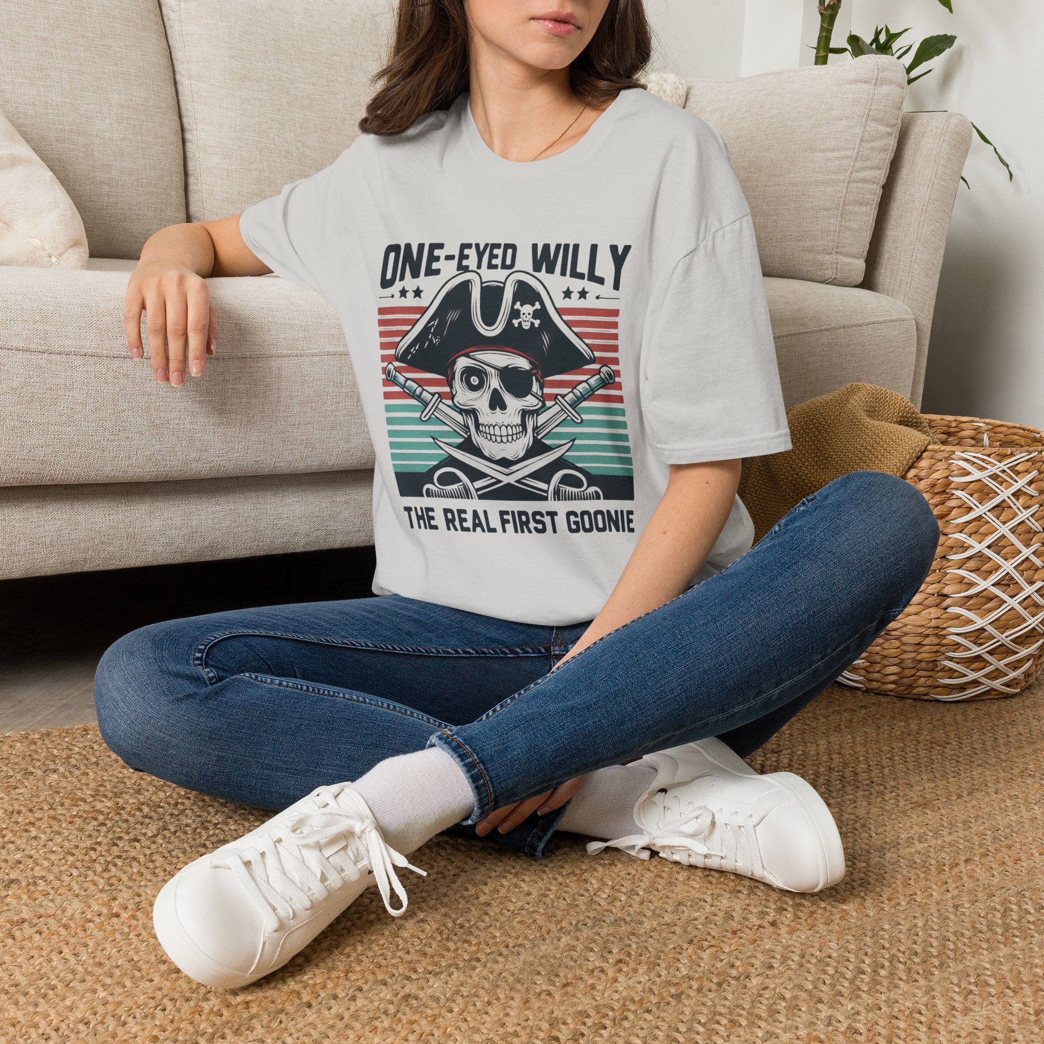 One-Eyed Willy Skull T-Shirt — Vintage Pirate 'The Real First Goonie' Tee