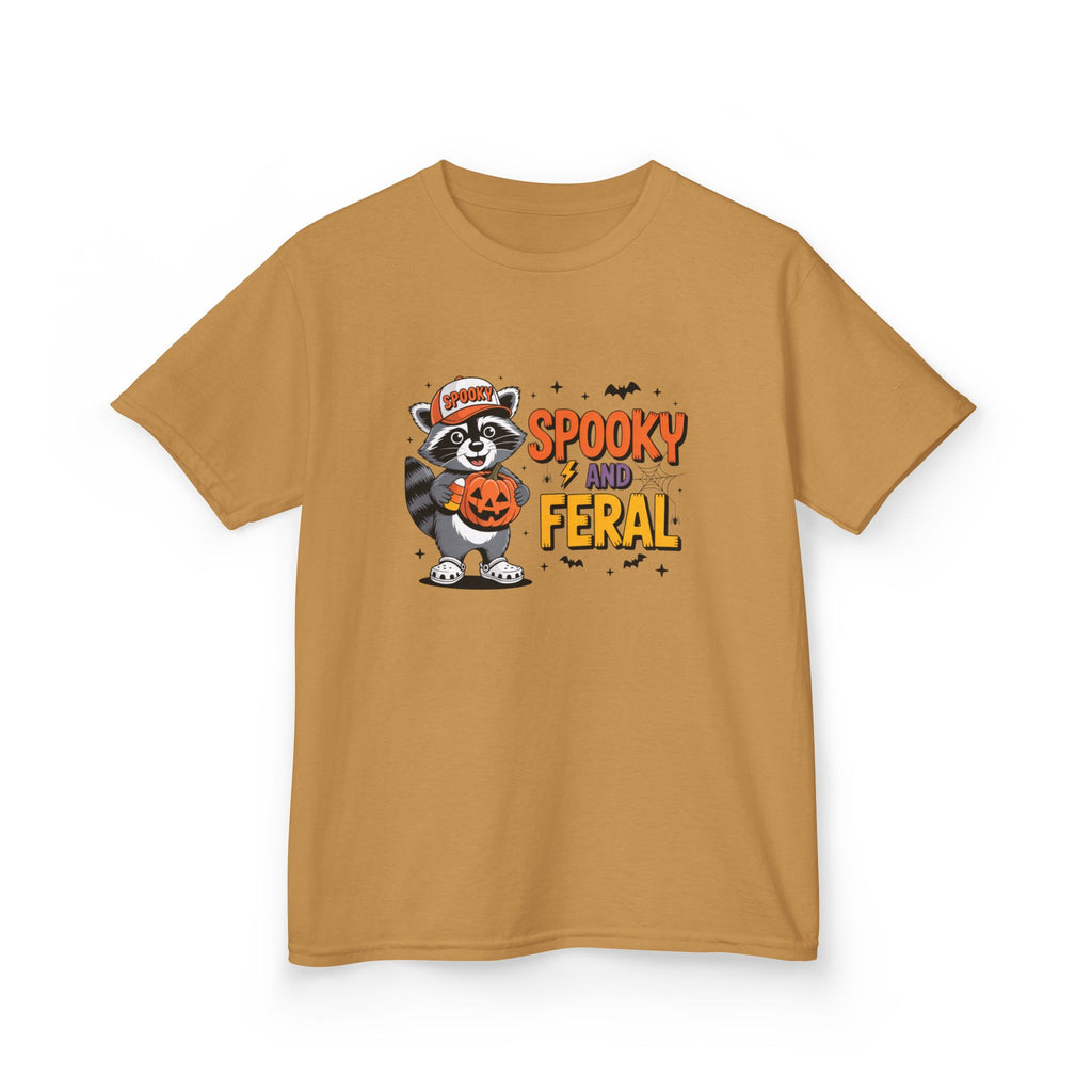Kids Tee — "Spooky and Feral" Halloween Raccoon Pumpkin Shirt