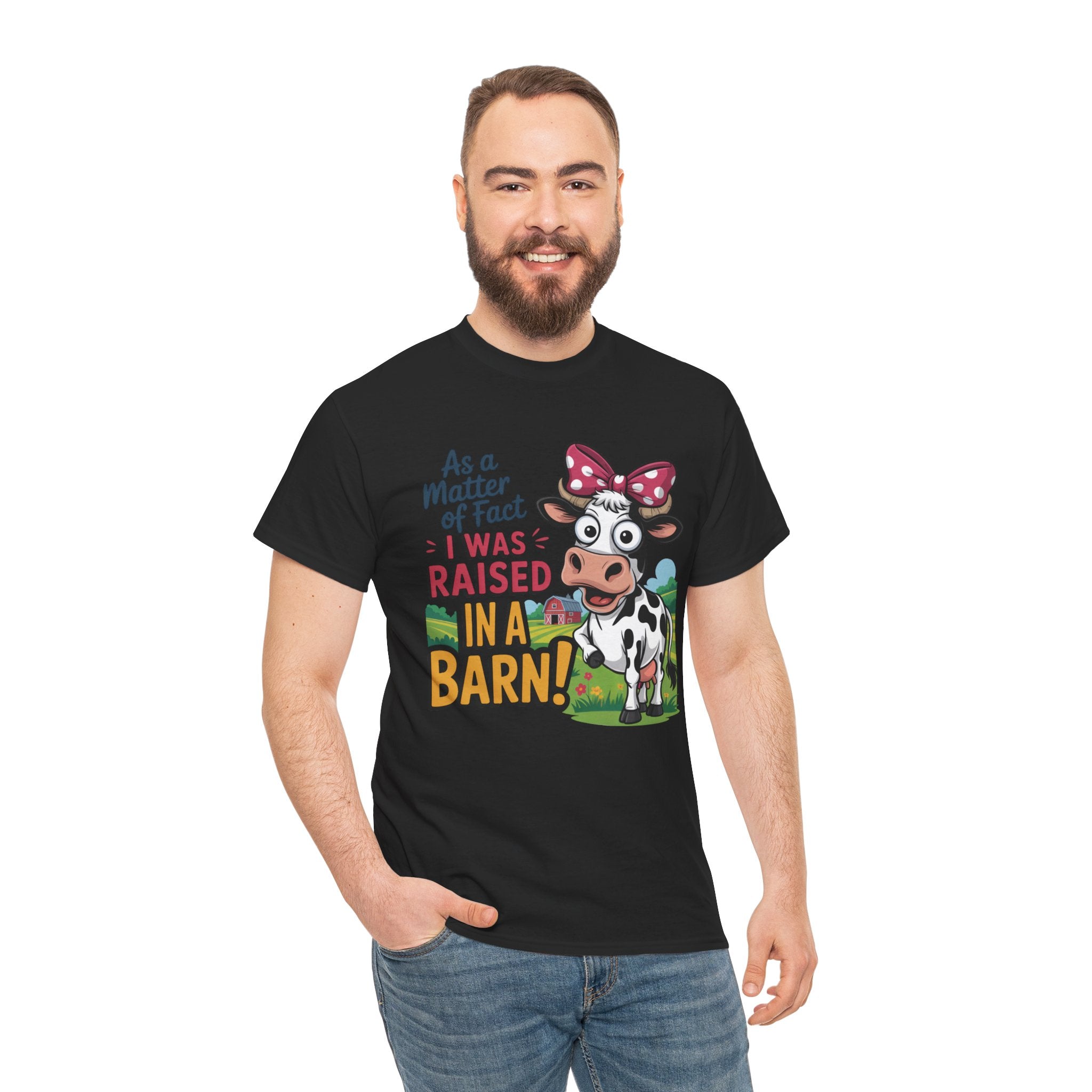 Raised in a Barn Cow Graphic Tee — Funny Farm Animal Shirt