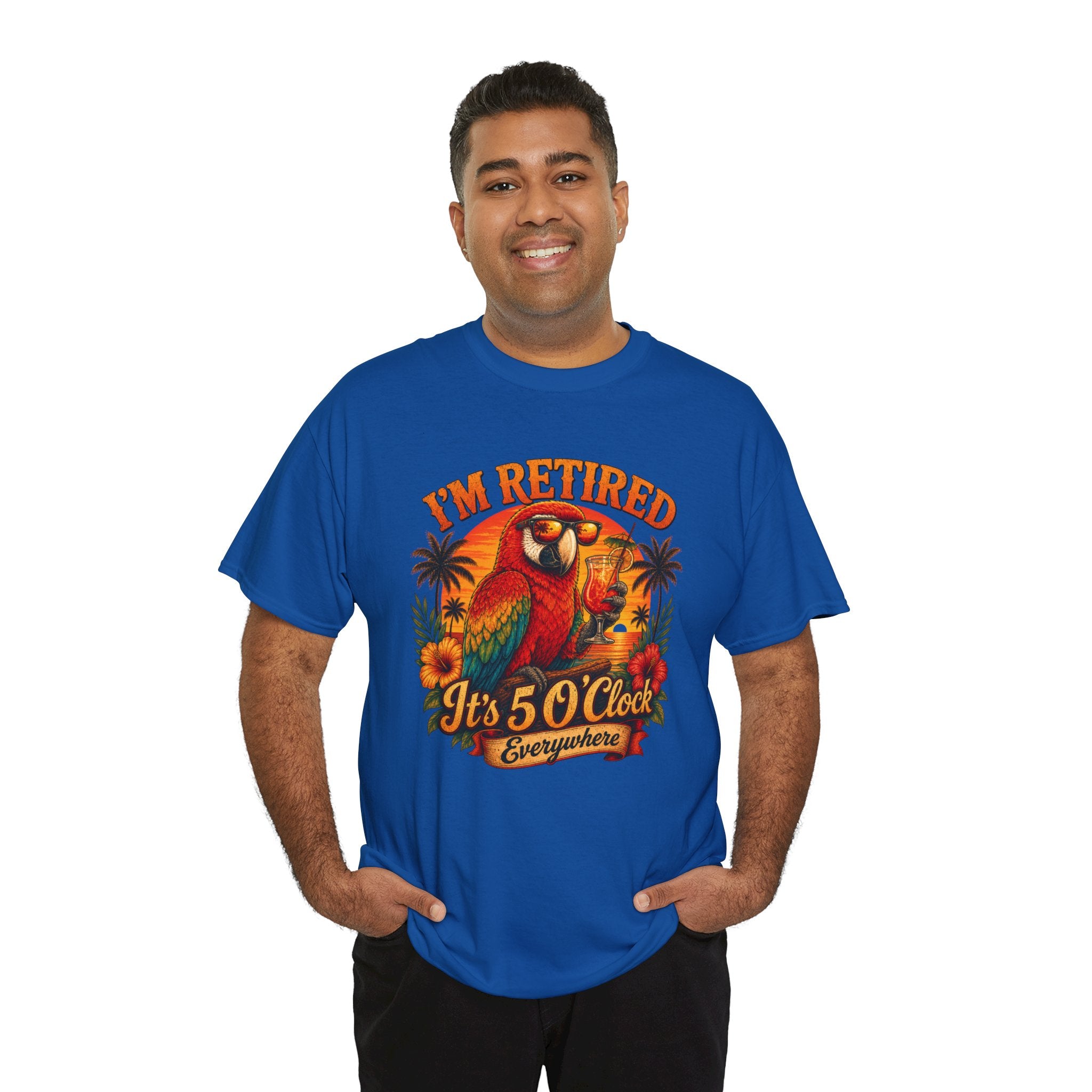 Funny Retirement T-Shirt — It's 5 O'Clock Everywhere Parrot Gift Tee for Retirees