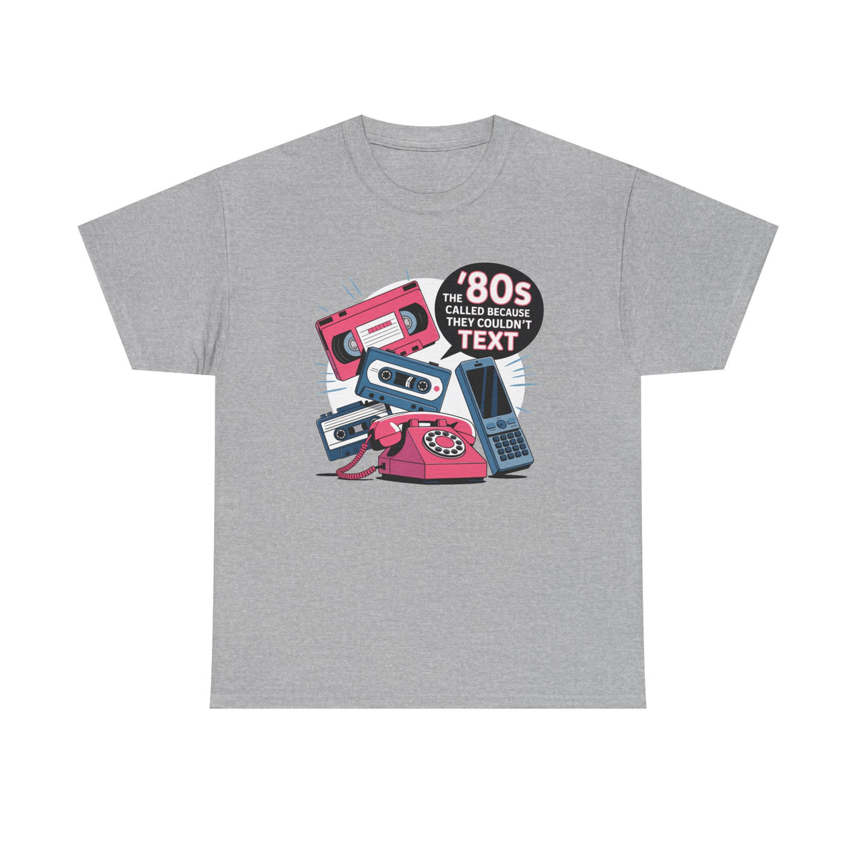 '80s Retro Phones Tee – Vintage Rotary, Cassette & Brick Cell Graphic T-Shirt
