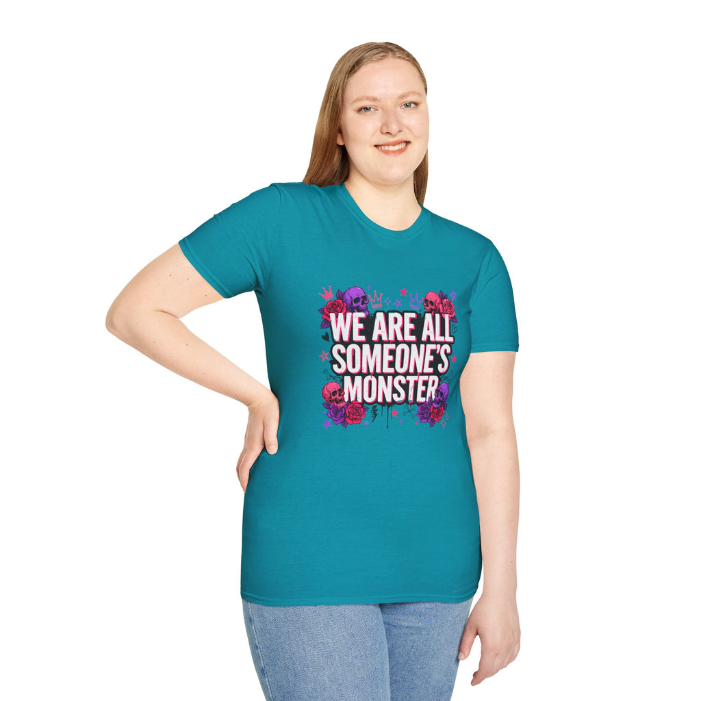 We Are All Someone's Monster T-Shirt — Goth Floral Skull Graphic Tee