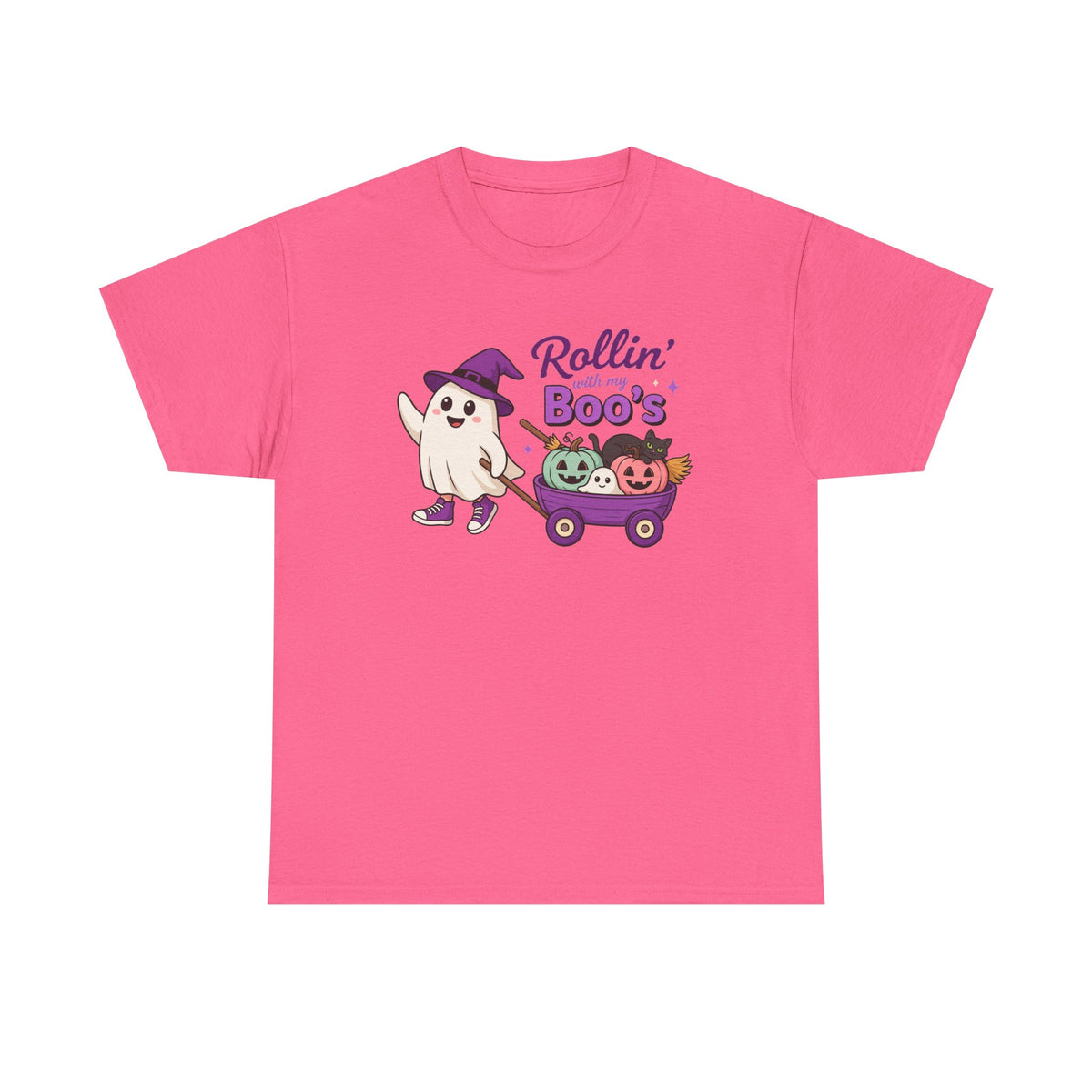 Rollin' Boo's Halloween Tee — Cute Ghost Wagon Pumpkin Kids Shirt