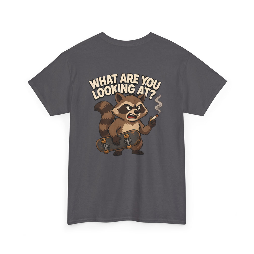 Graphic Tee — "What Are You Looking At?" Raccoon Illustration T-Shirt