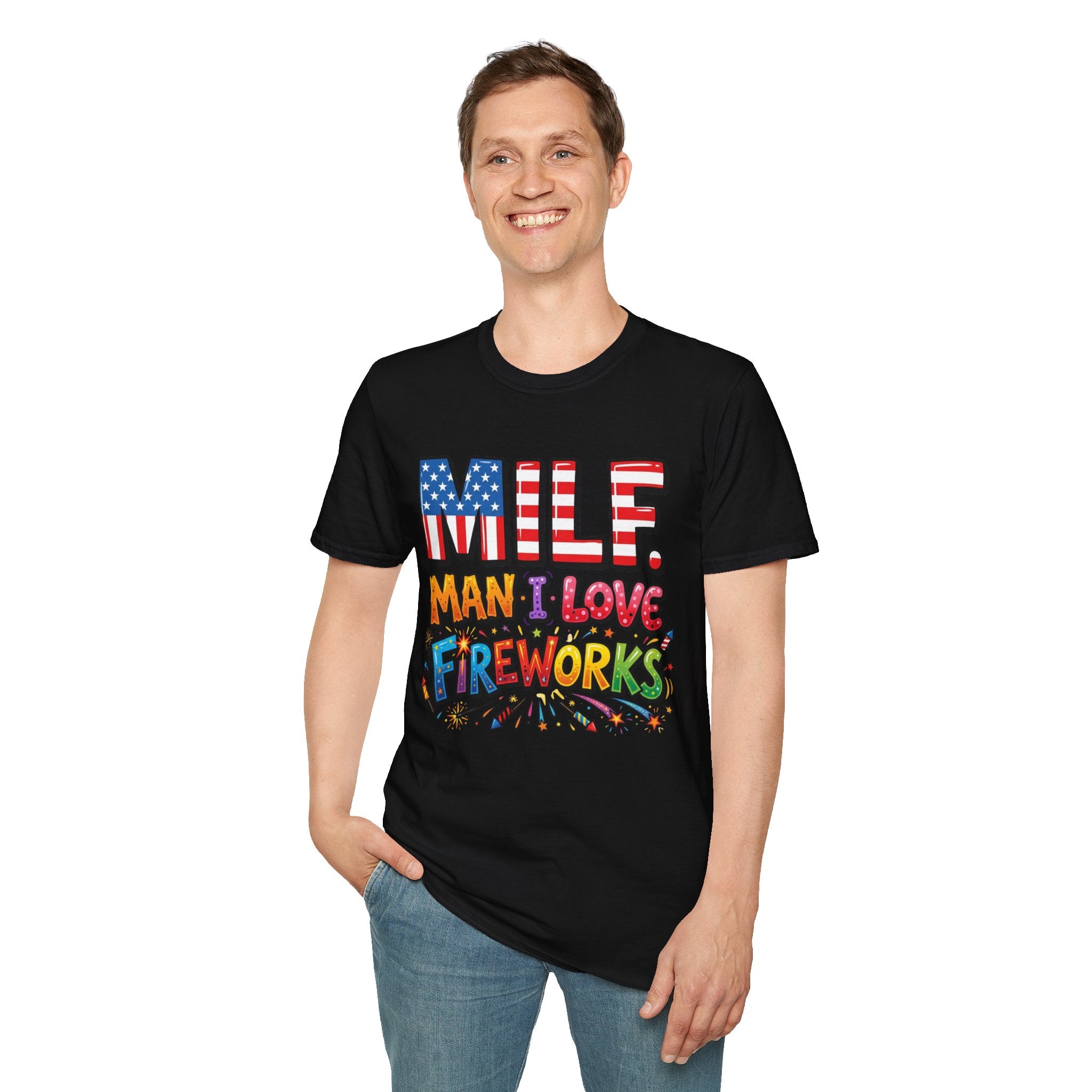 T-Shirt — "MILF. Man I Love fireworks" Patriotic Fireworks Graphic Tee