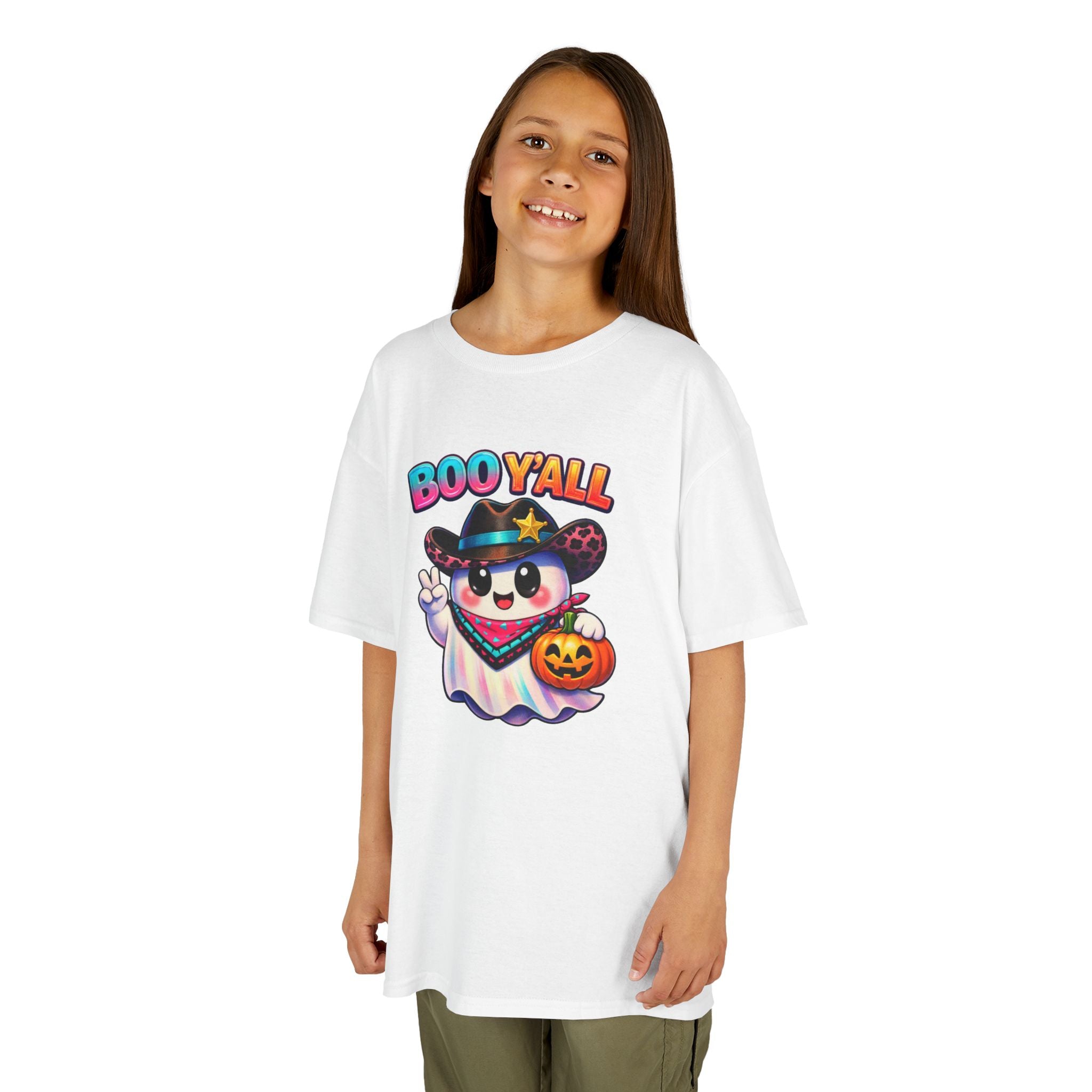 Kids Tee — 'Boo Y'all' Ghost Cowboy Halloween Shirt