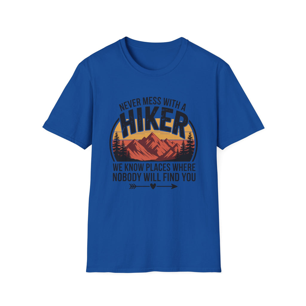 Hiker T-Shirt — "Never Mess With a Hiker" Mountain Sunset Tee