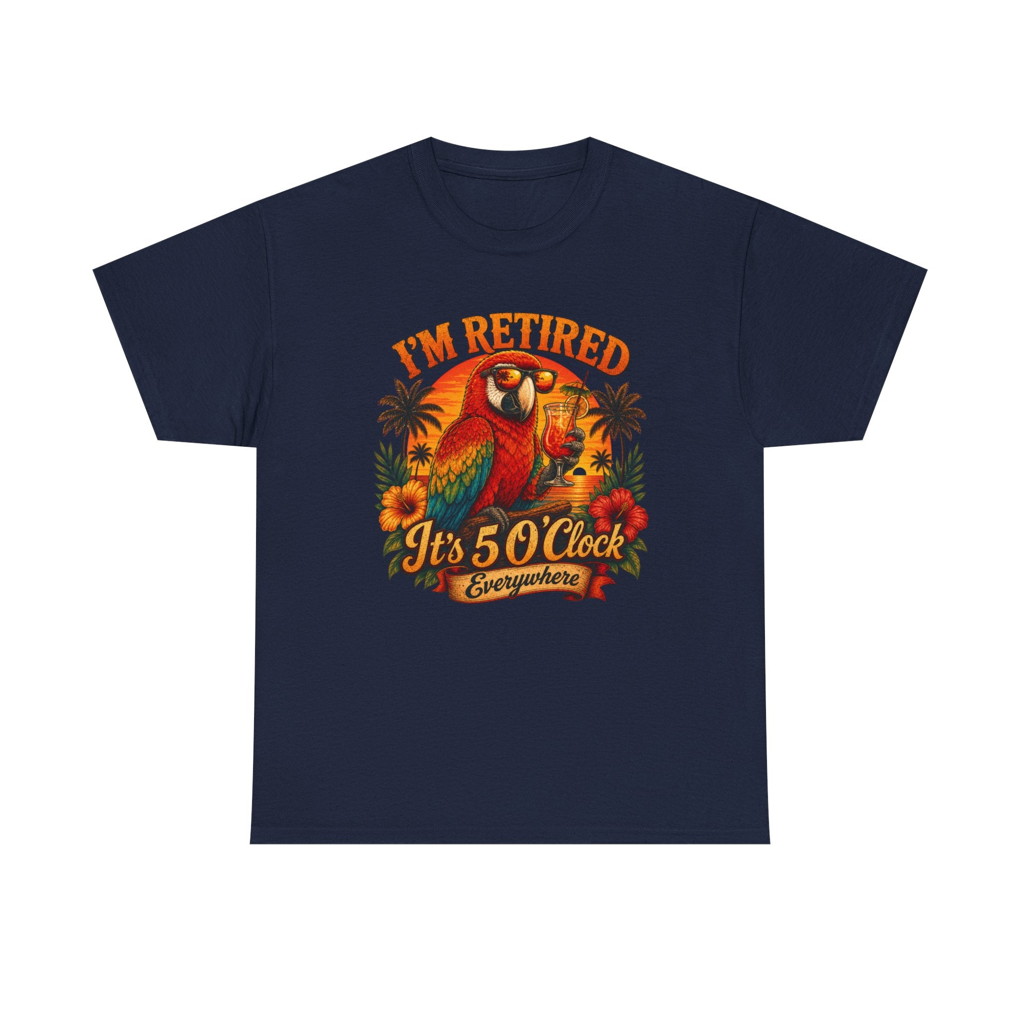 Funny Retirement T-Shirt — It's 5 O'Clock Everywhere Parrot Gift Tee for Retirees