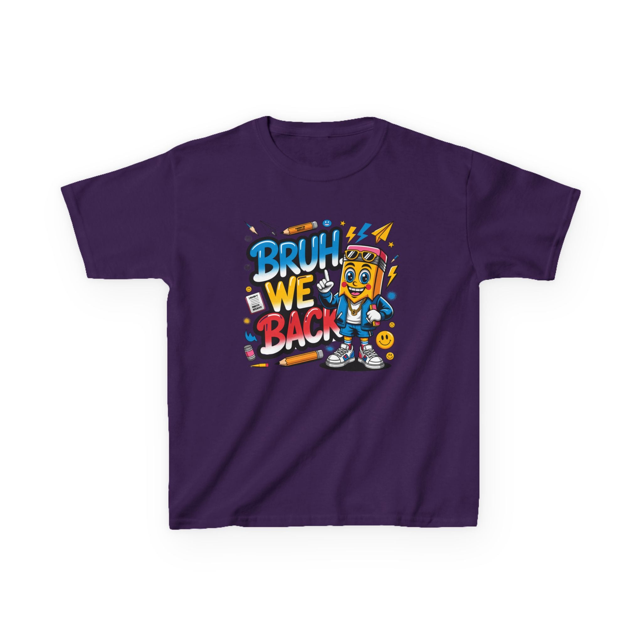 Kids Tee — "Bruh We Back" Retro Cartoon Graphic Shirt