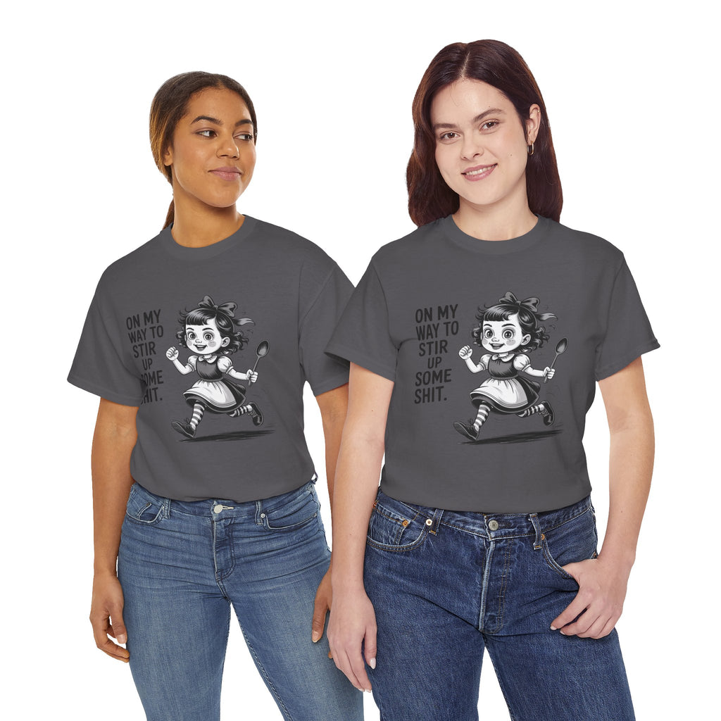 Stir Up Some Shit Tee — Retro Mischief Girl Graphic T-Shirt