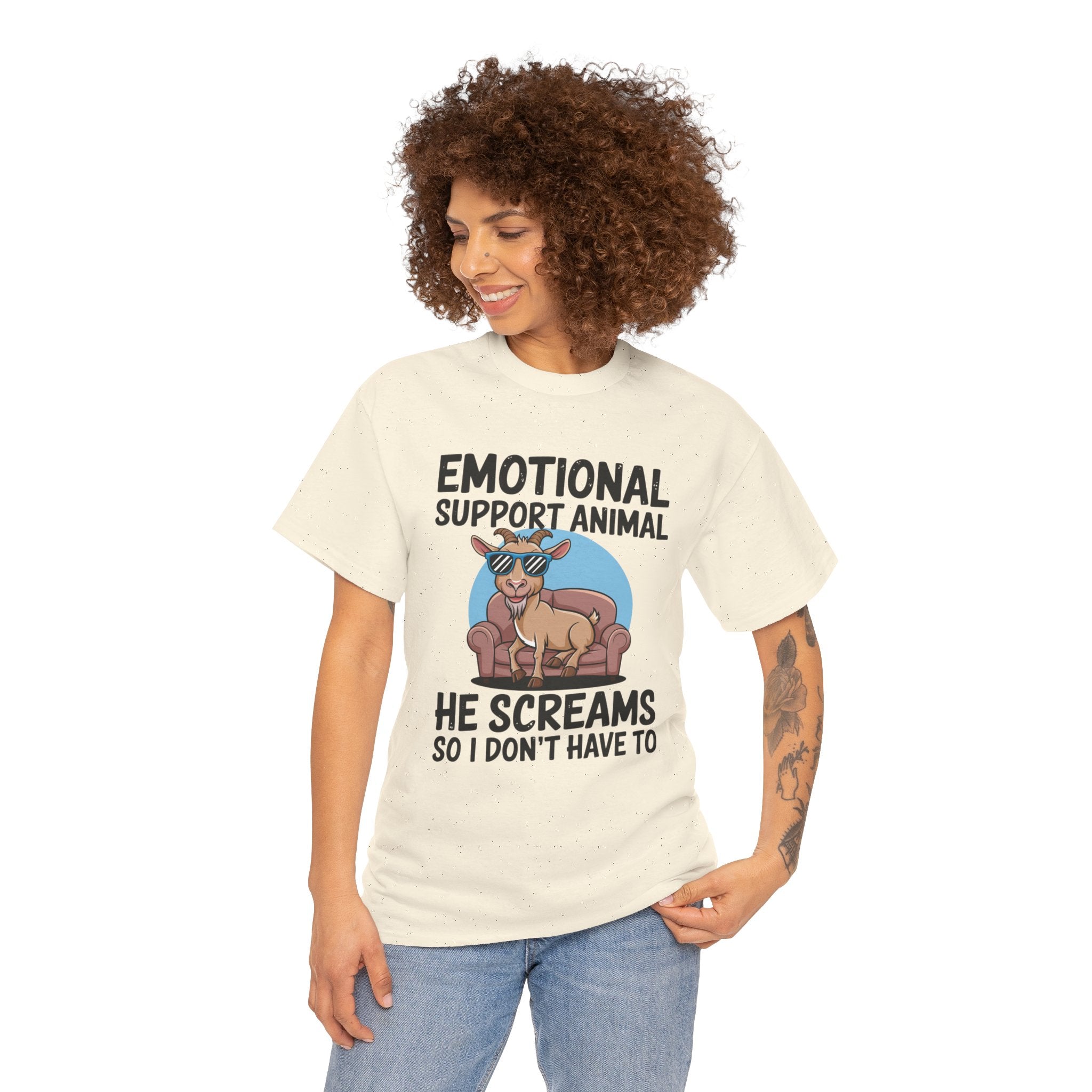 Funny Goat T-Shirt — He Screams So I Don't Have To Emotional Support Animal Gift Tee