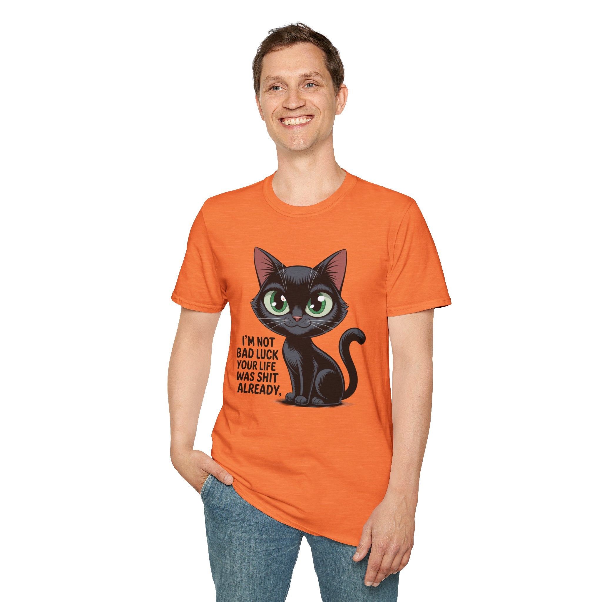 Funny Black Cat T-Shirt — I'm Not Bad Luck Dark Humor Gift Tee for Cat Lovers