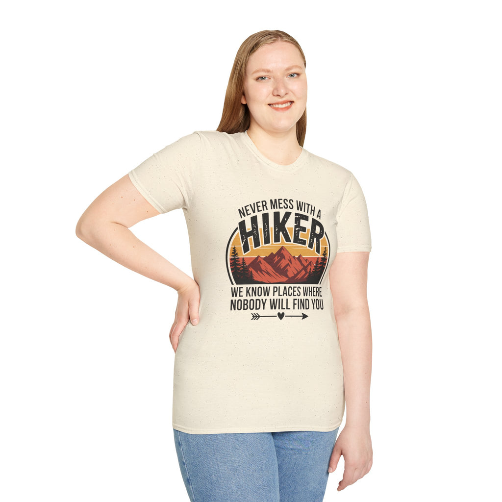 Hiker T-Shirt — "Never Mess With a Hiker" Mountain Sunset Tee