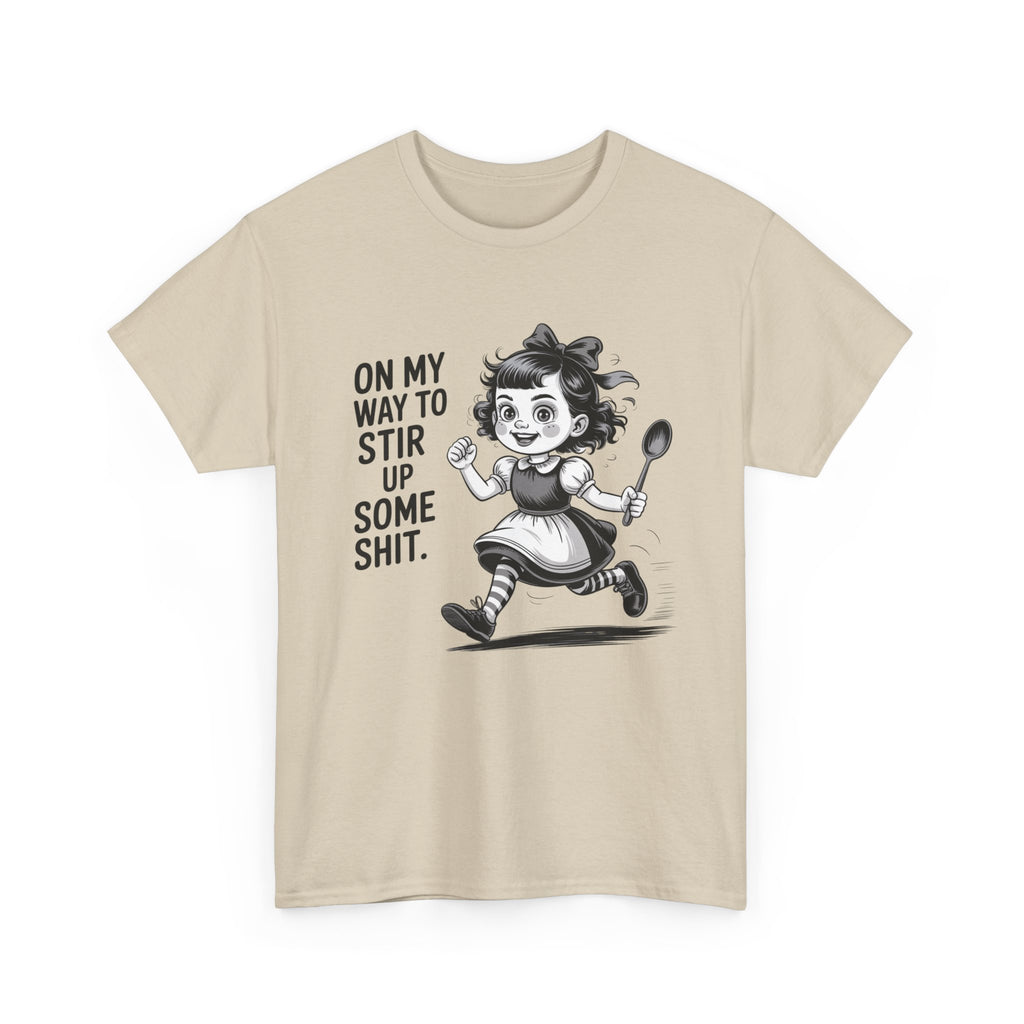 Stir Up Some Shit Tee — Retro Mischief Girl Graphic T-Shirt