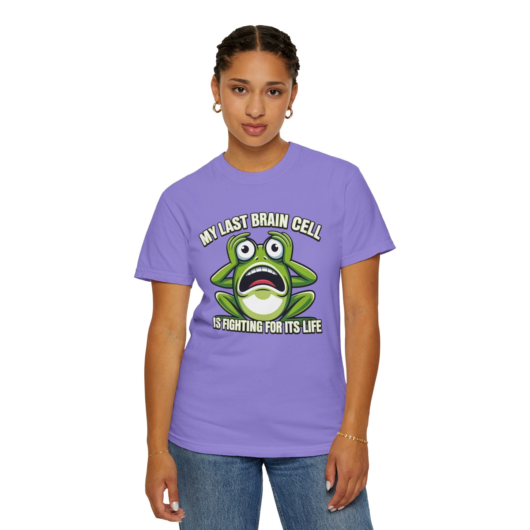 Funny Frog Graphic T-Shirt — My Last Brain Cell Is Fighting For Its Life Humor Gift Tee for Women