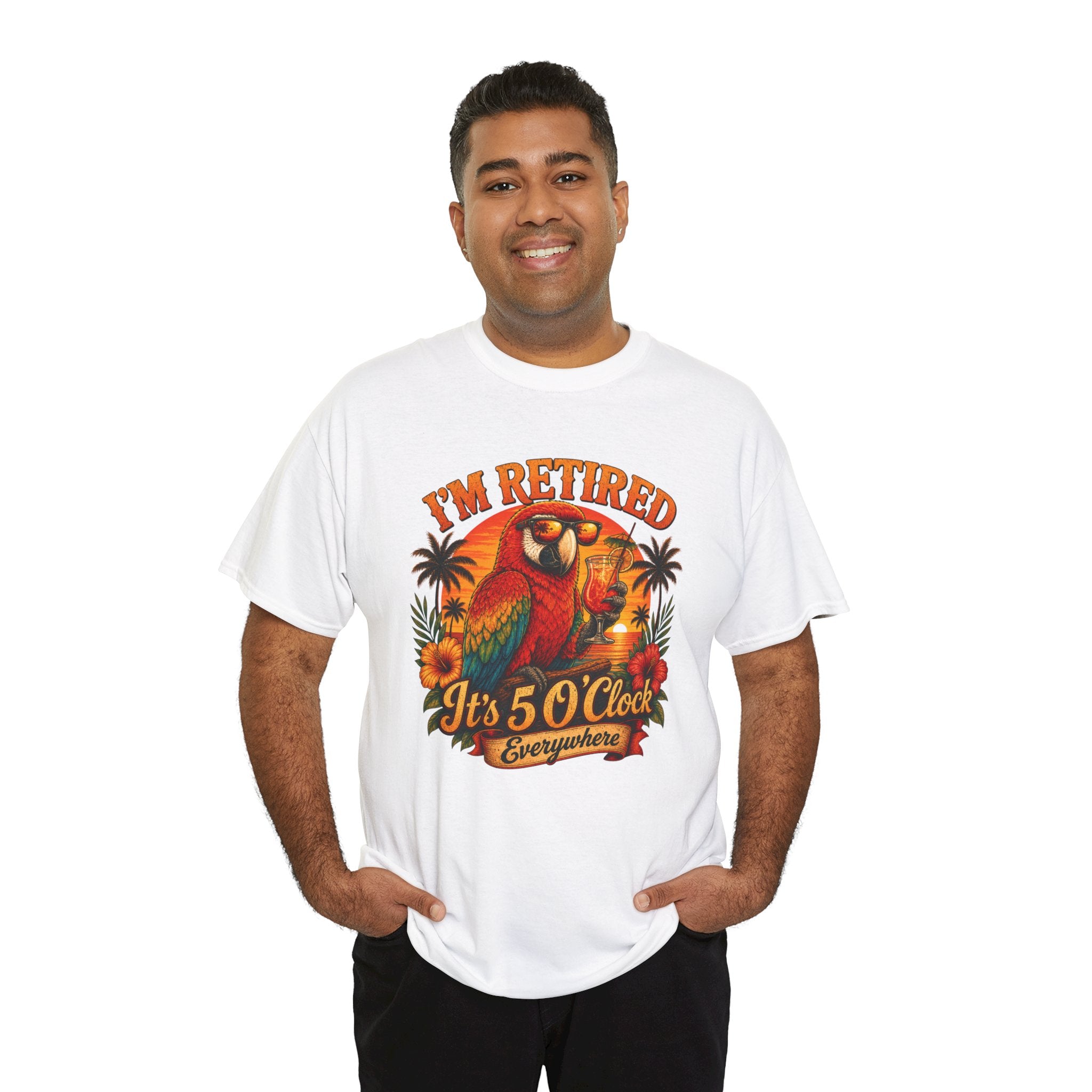 Funny Retirement T-Shirt — It's 5 O'Clock Everywhere Parrot Gift Tee for Retirees