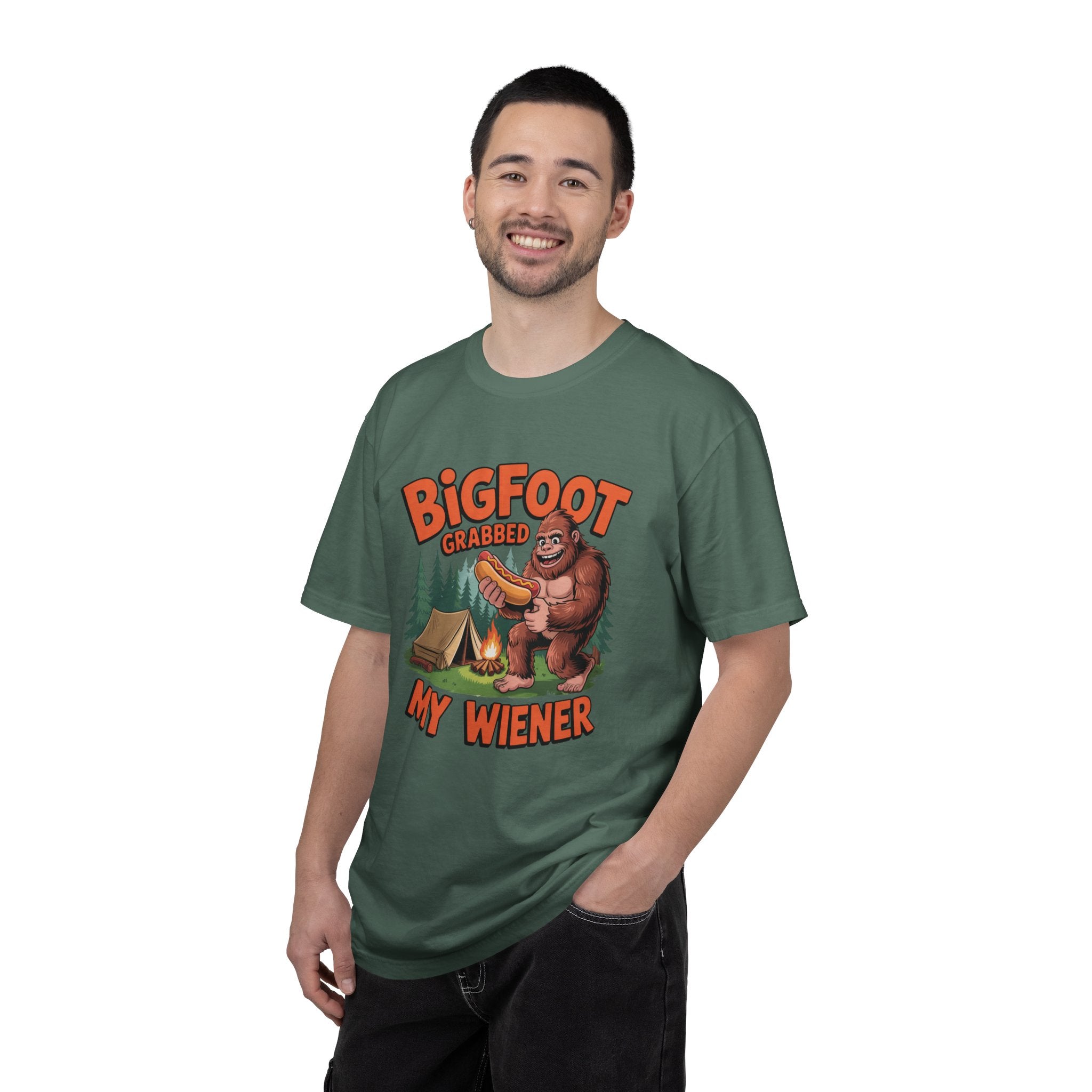 Bigfoot Grabbed My Wiener T-Shirt — Funny Camping Sasquatch Tee
